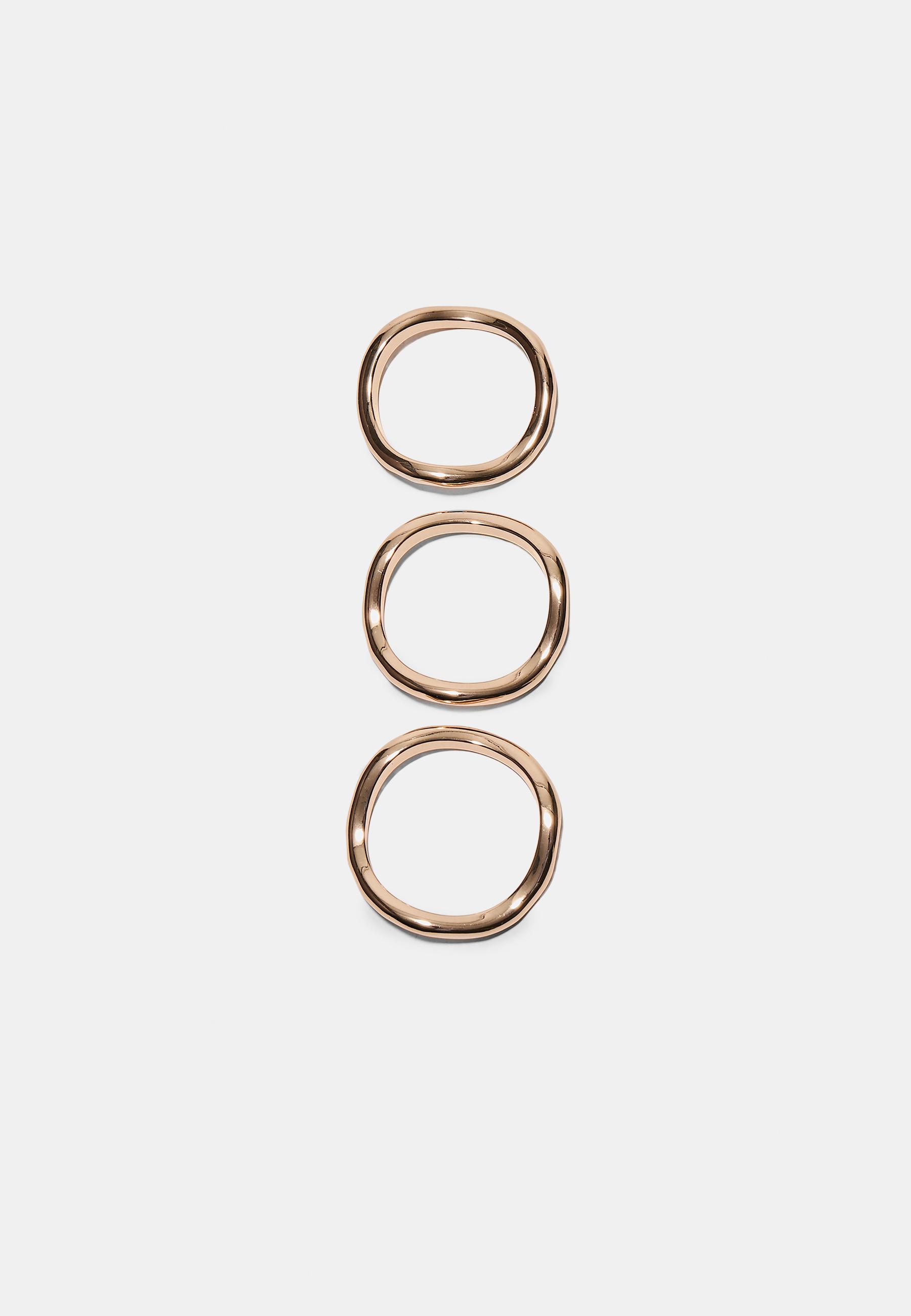Set 3 Bracciali Rigidi Dorati Per Donna – Design Irregolare Minimalista, Aperti E Regolabili, Gioielli Punk