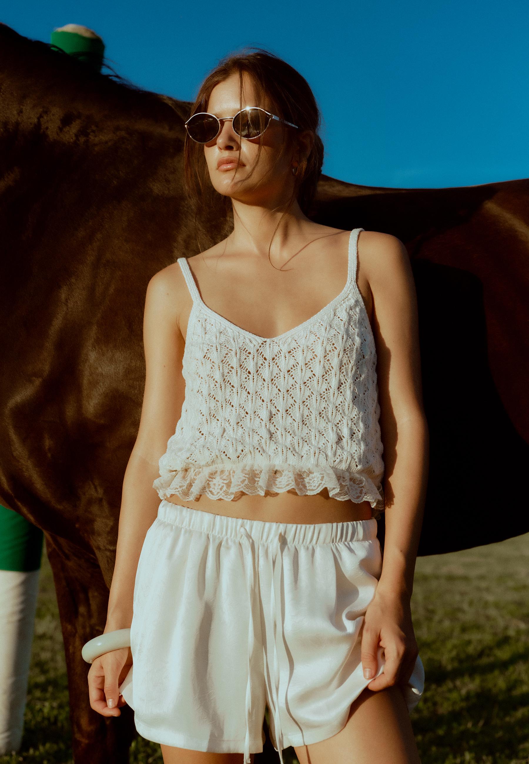 Mixed knit top — Vanilla