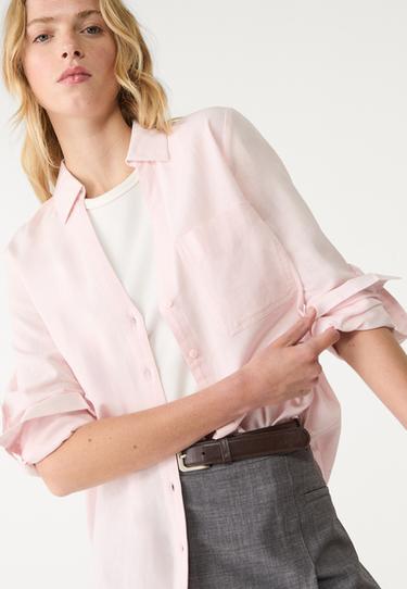 Linen blend shirt with pocket — Nude pink 5