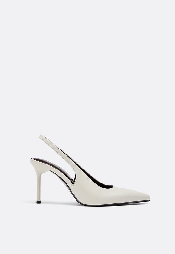 Stradivarius Leather Effect Heeled Shoes Ecru 2