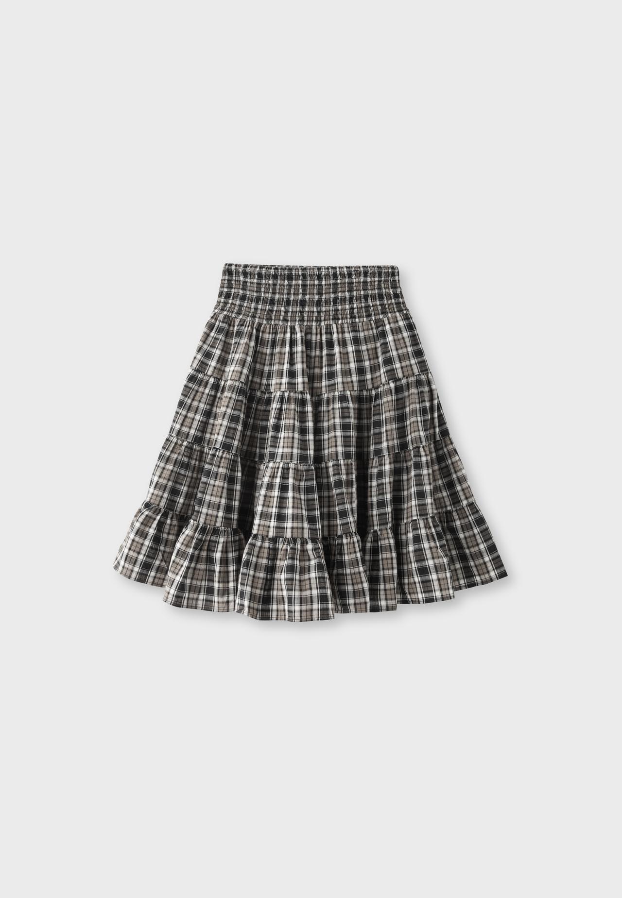 Check print midi skirt — Brown