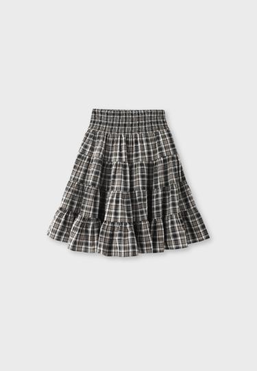 Check print midi skirt — Brown 8