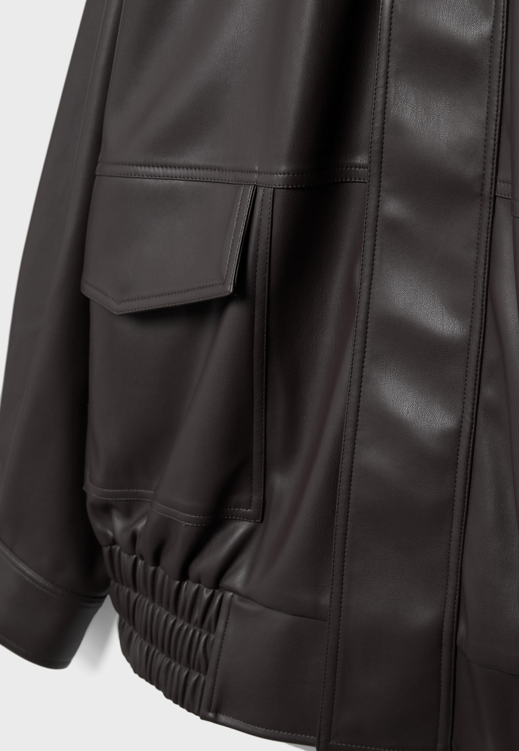 Oversize leather effect biker jacket — Brown