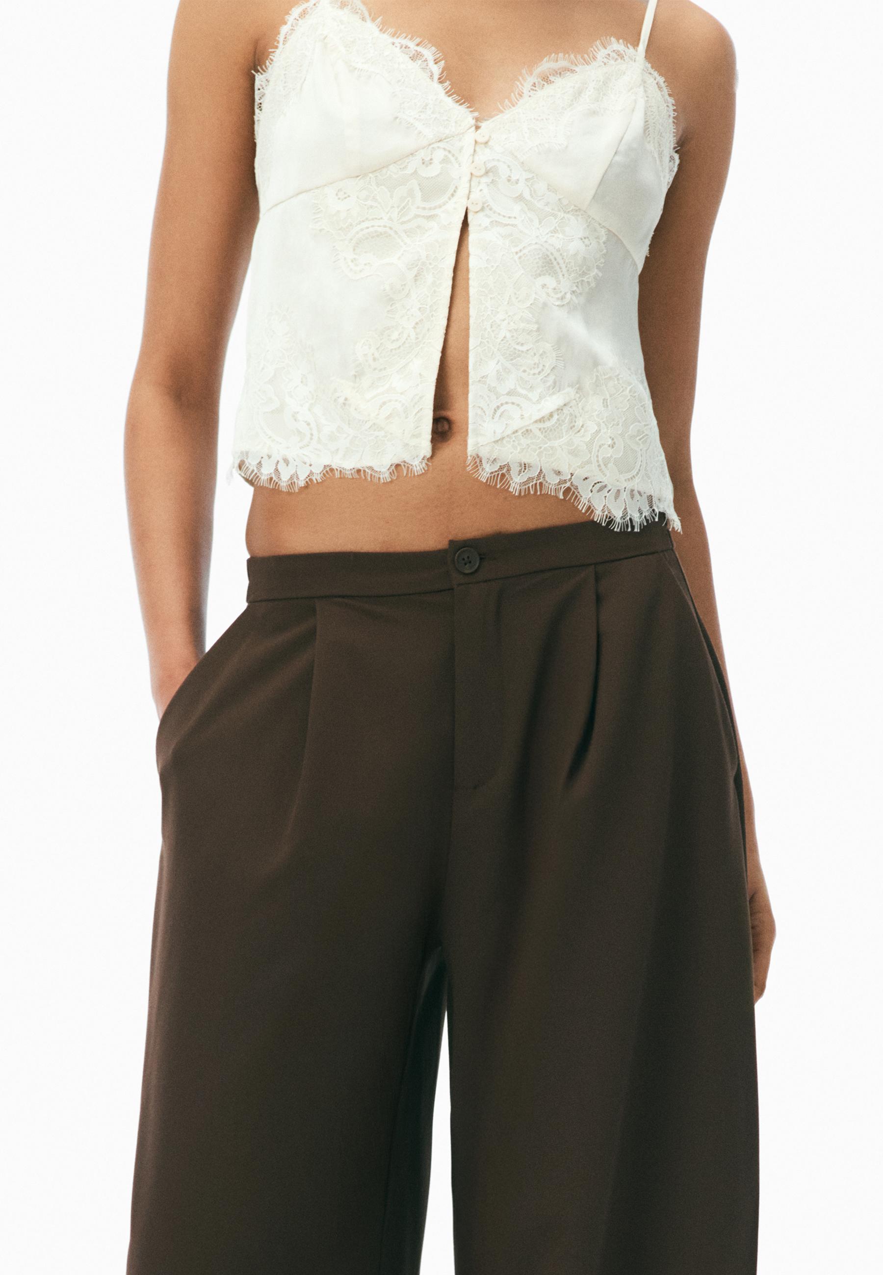 Strappy satin lace top — Ecru