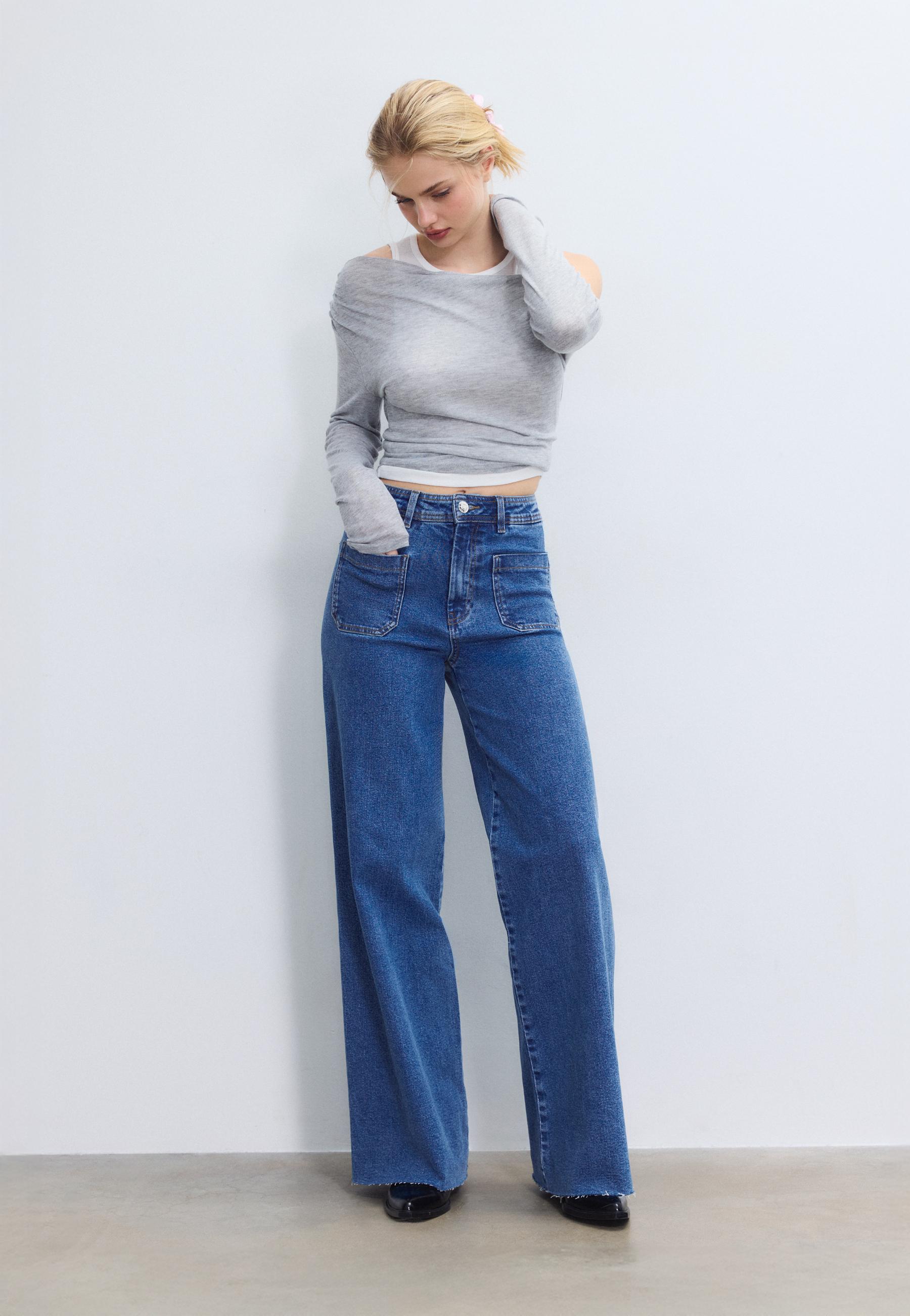 Straight-leg jeans with pockets — MEDIUM BLUE DENIM