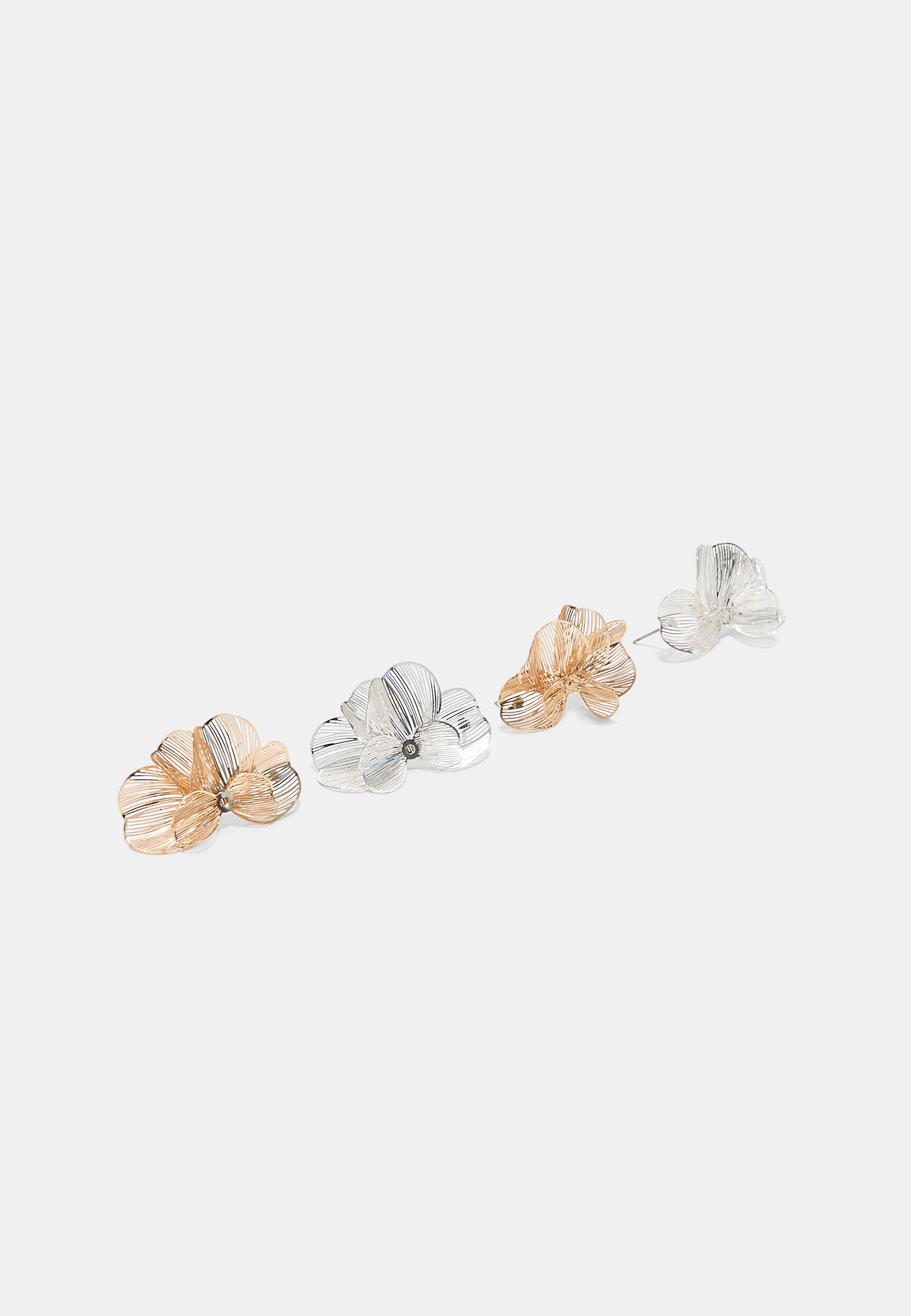 Set of 2 textured fan earrings — Gold