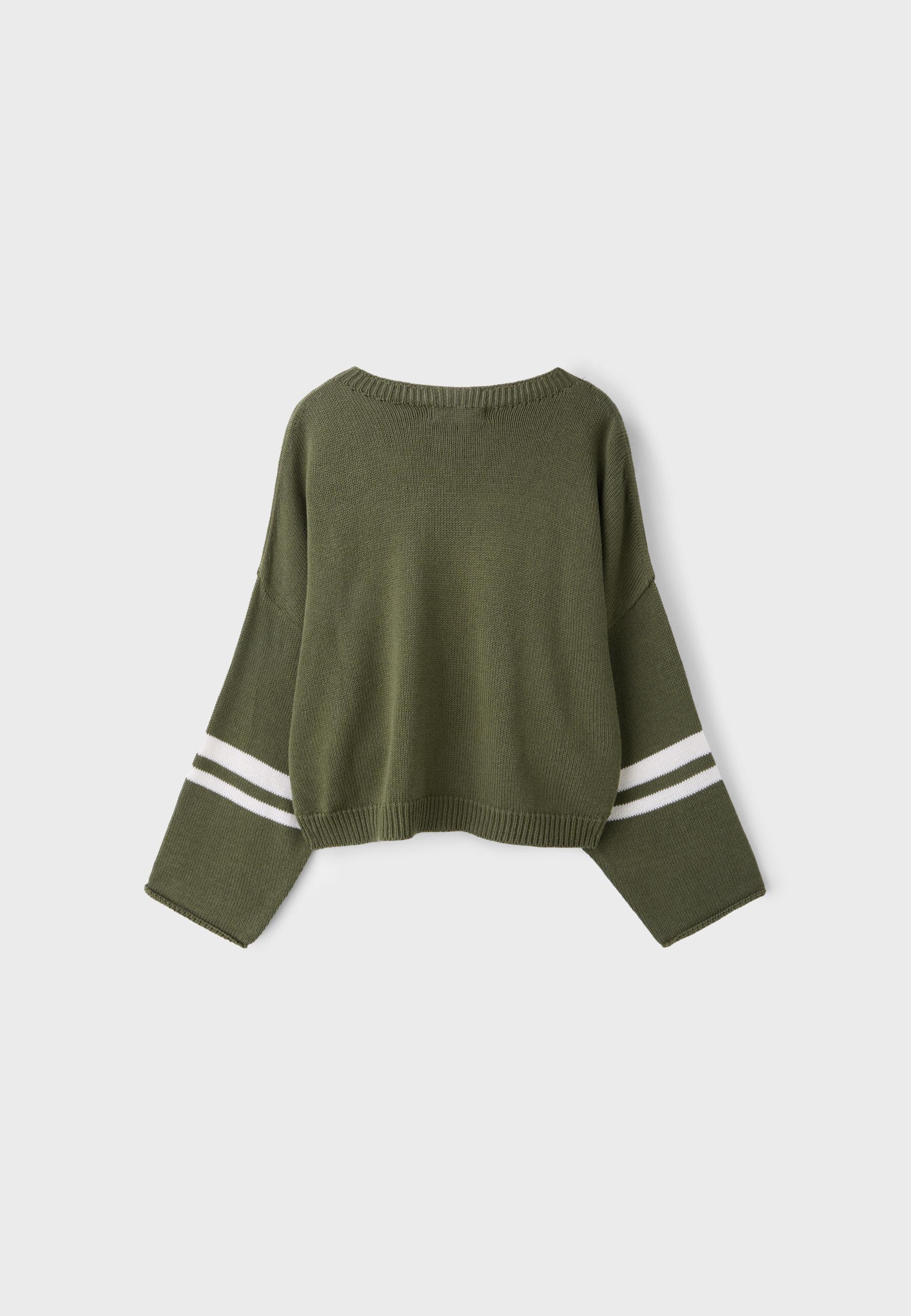 Number cropped knit jumper — Khaki