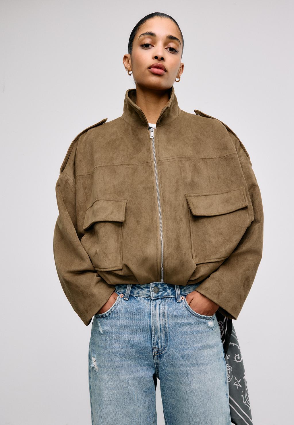 high street taupe suede jacket for women