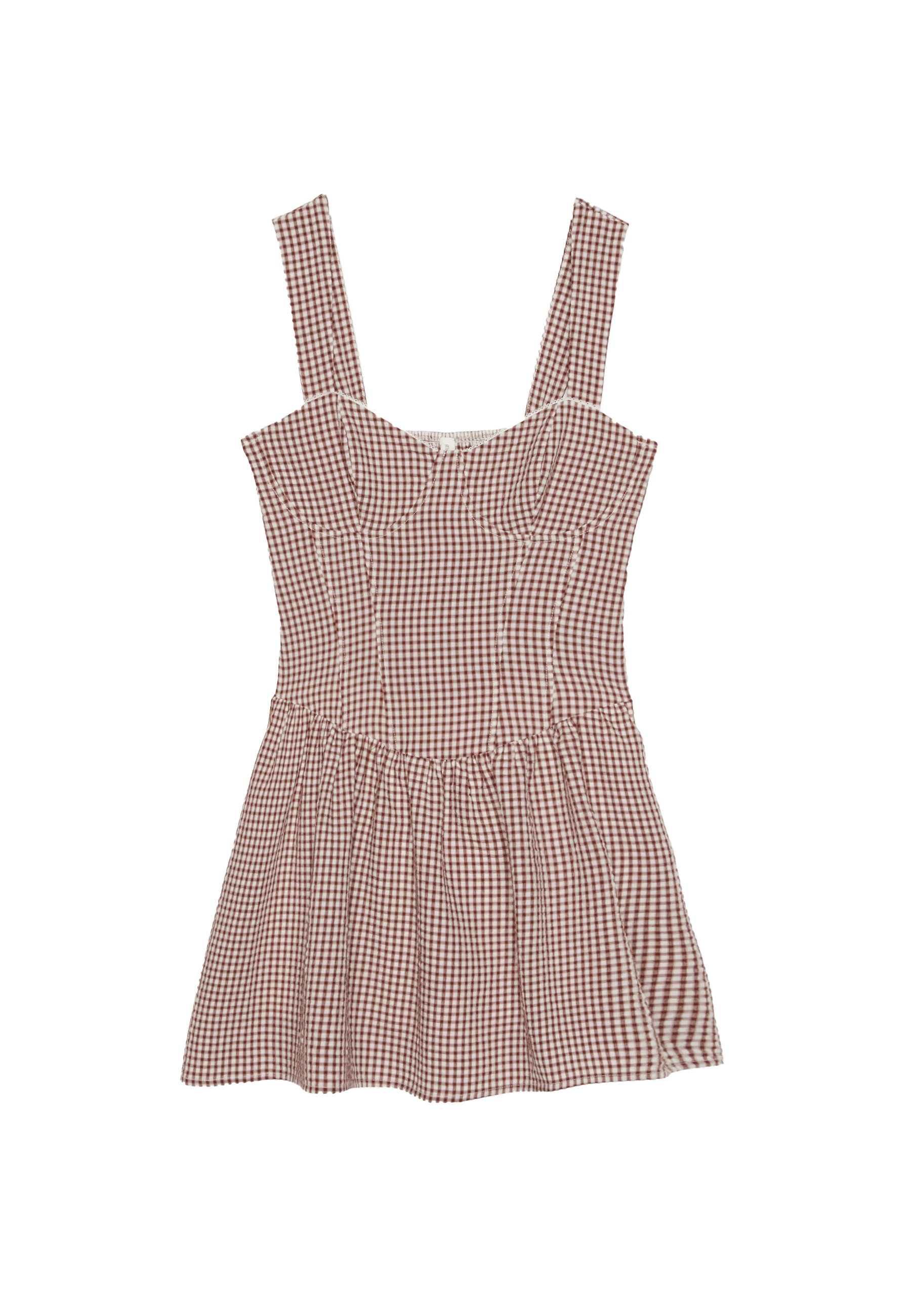 Short checked bodice dress — Terracotta