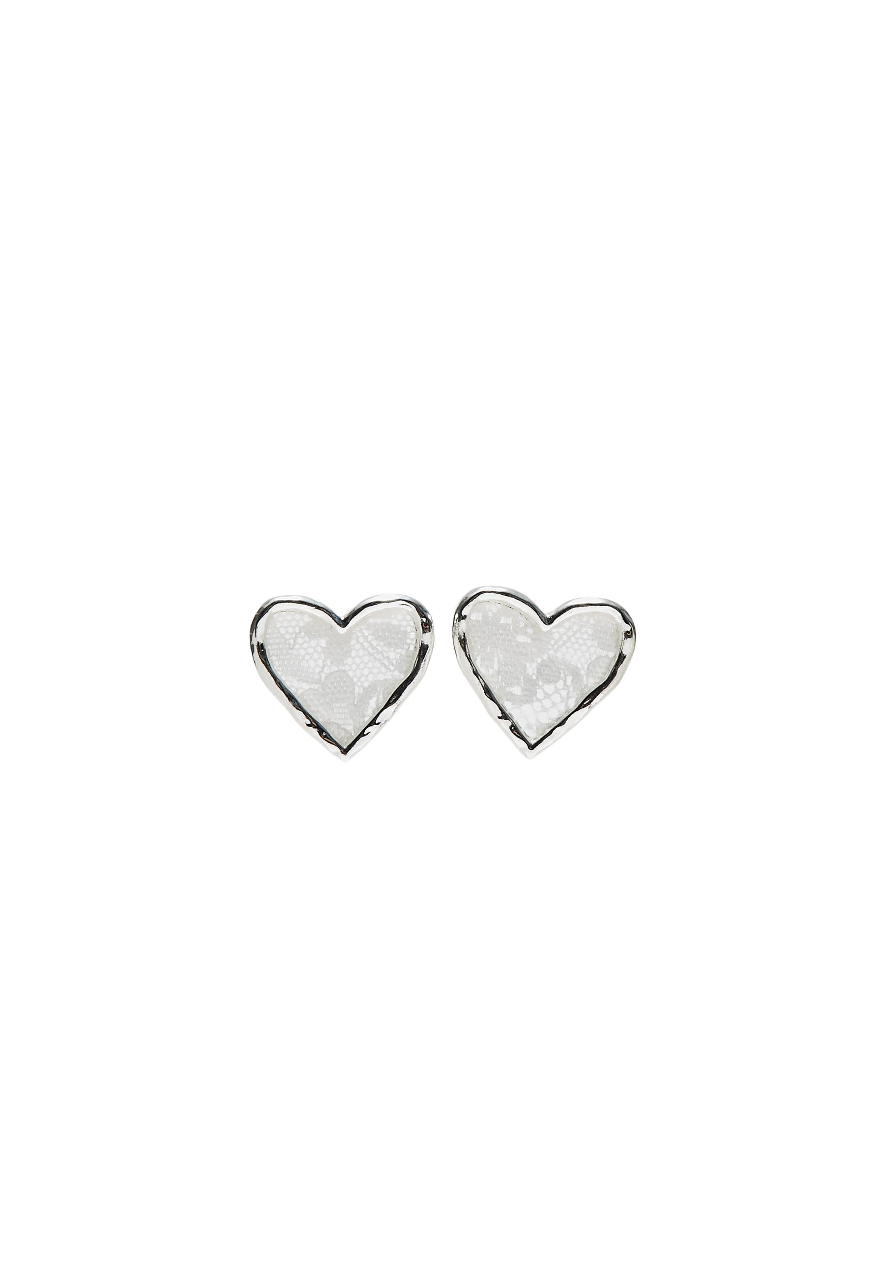 Lace heart stud earrings — Grey