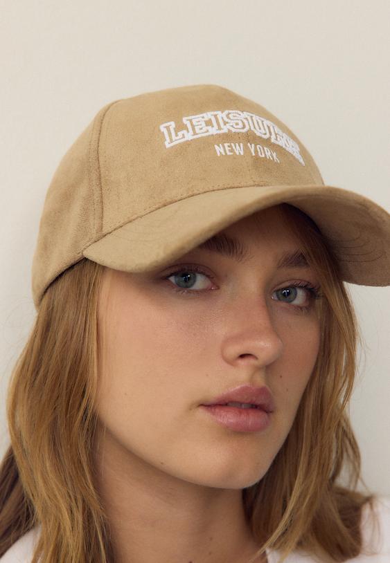 faux suede slogan cap
