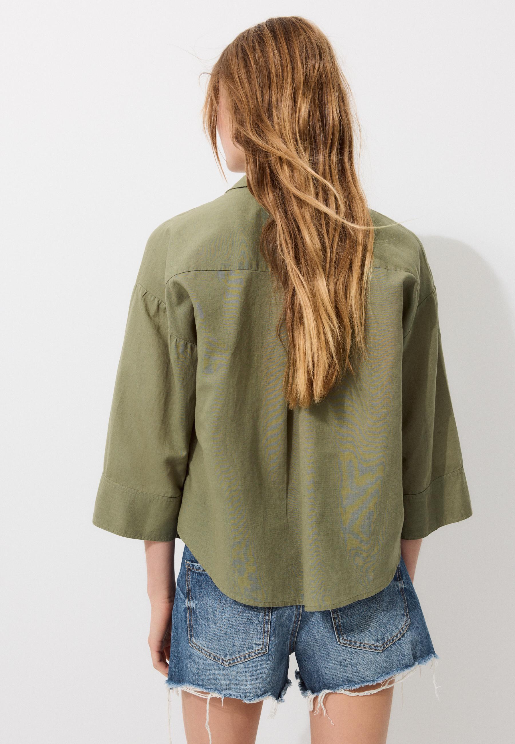 Linen-effect kimono sleeve shirt — Khaki