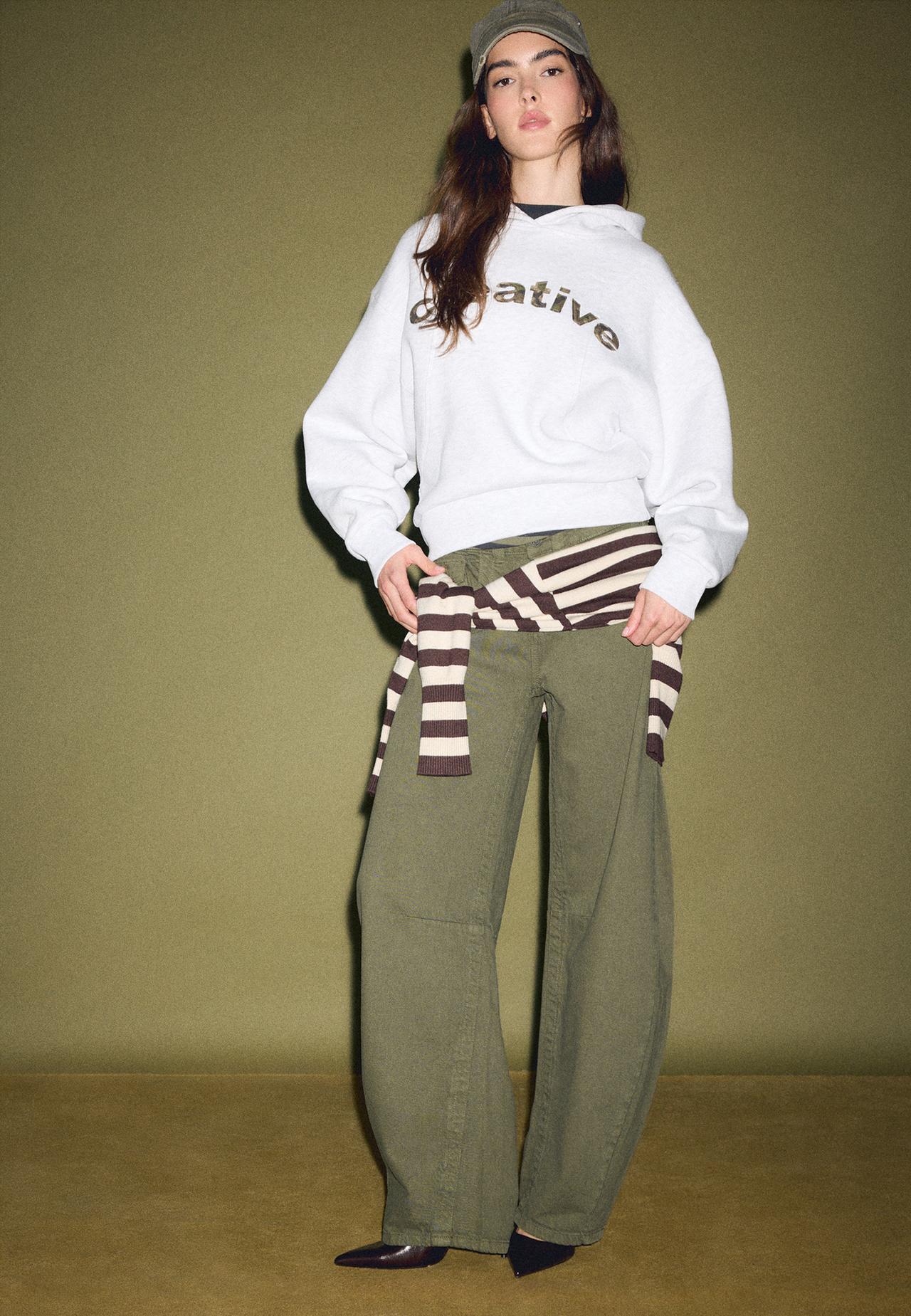 Printed text hoodie — Grey melange