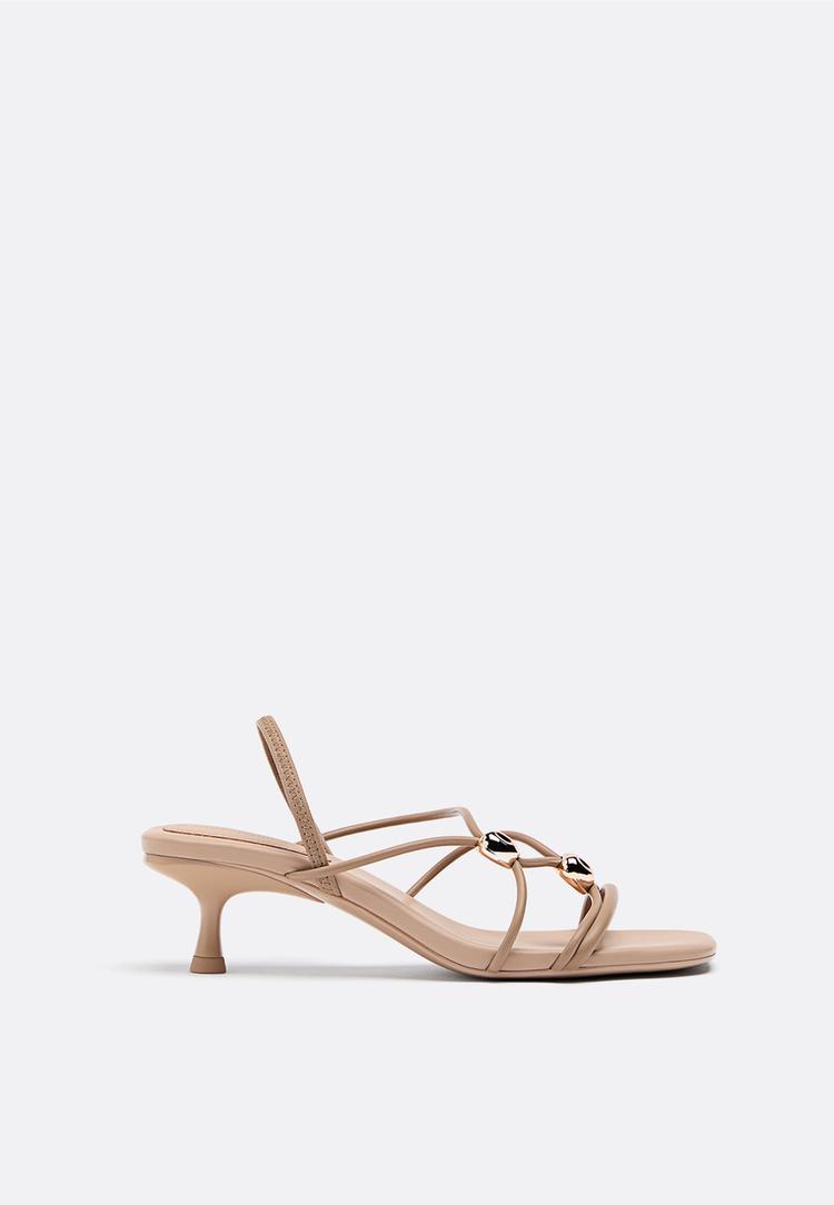 Stradivarius Πέδιλα Kitten Heel Με Μεταλλική Λεπτομέρεια Μπεζ 38