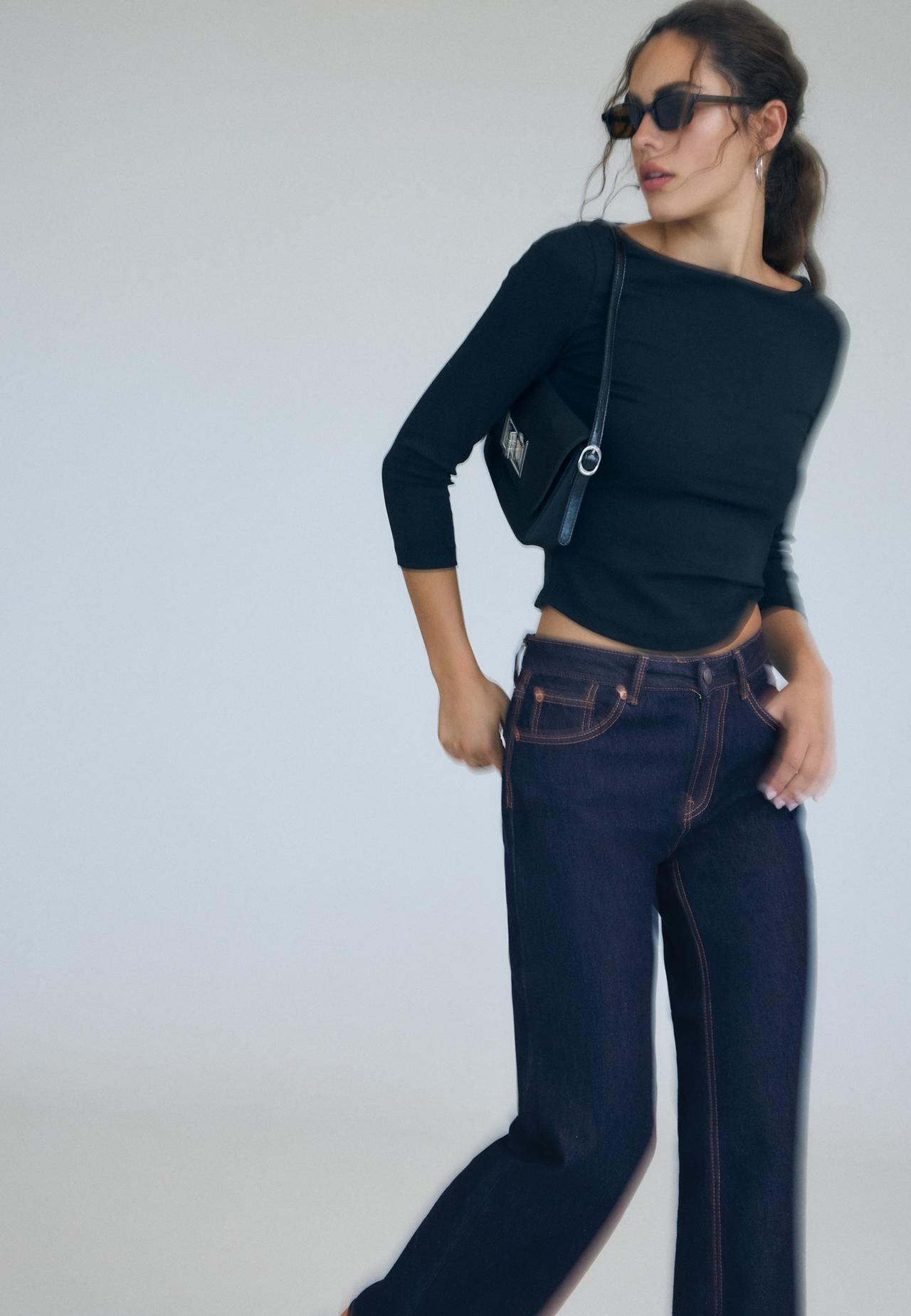 D92 Ripped straight wide-leg jeans — OVERDYED BLUE DENIM