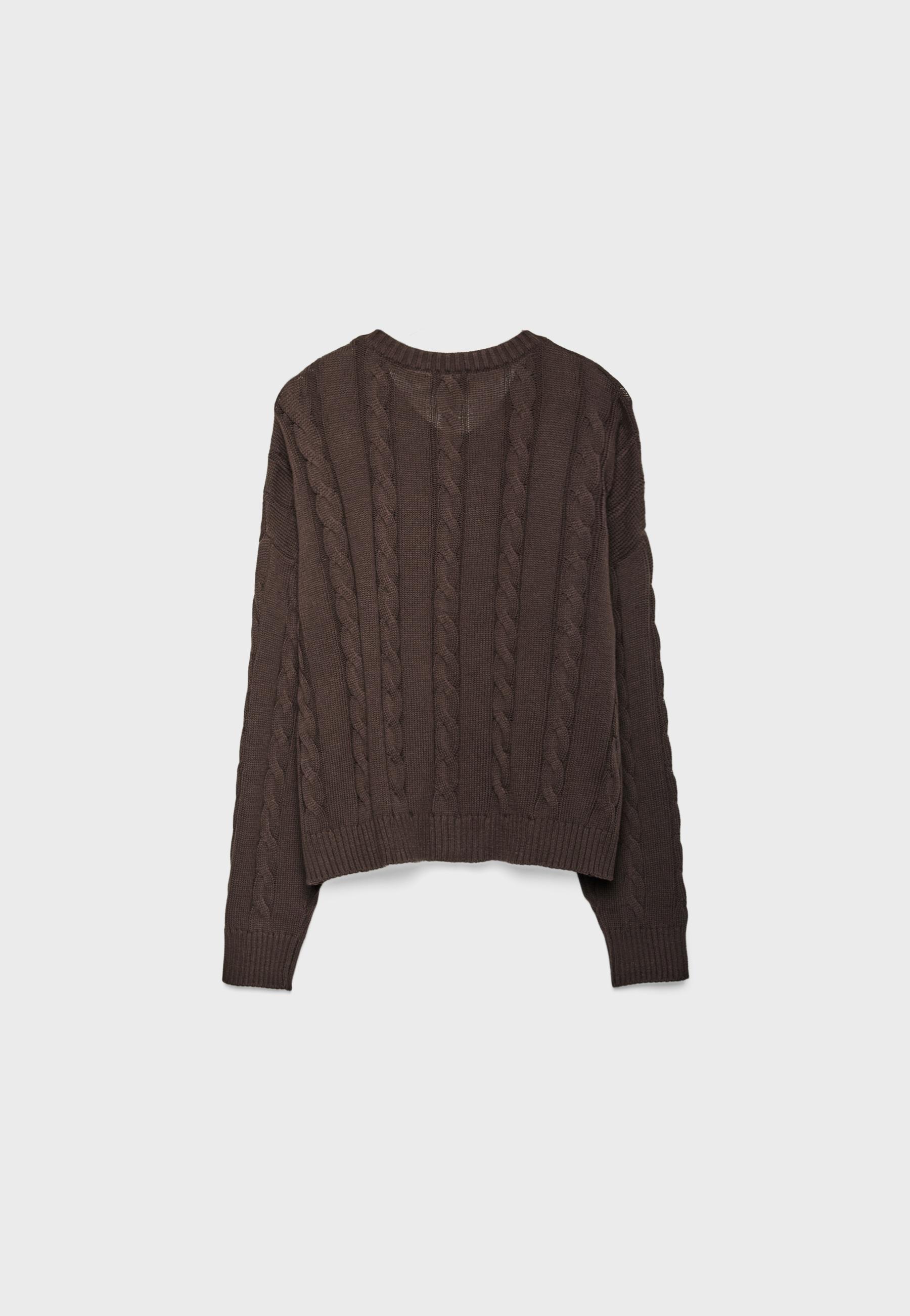 Button-up cable knit cardigan — Brown