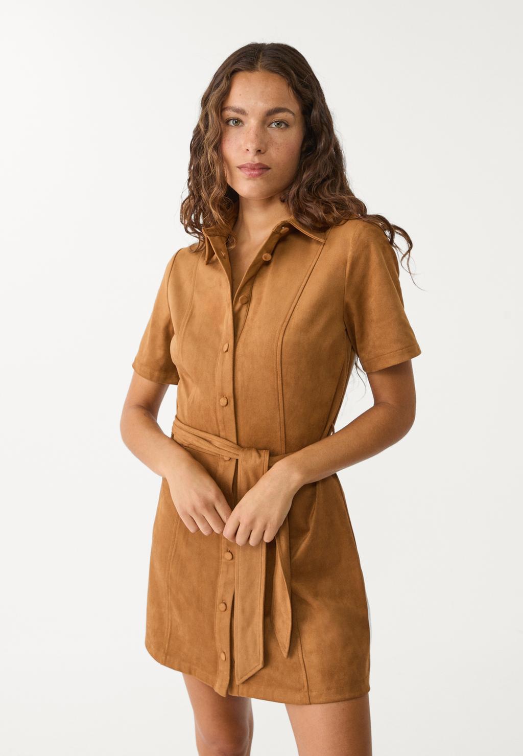 Short faux suede shirt dress