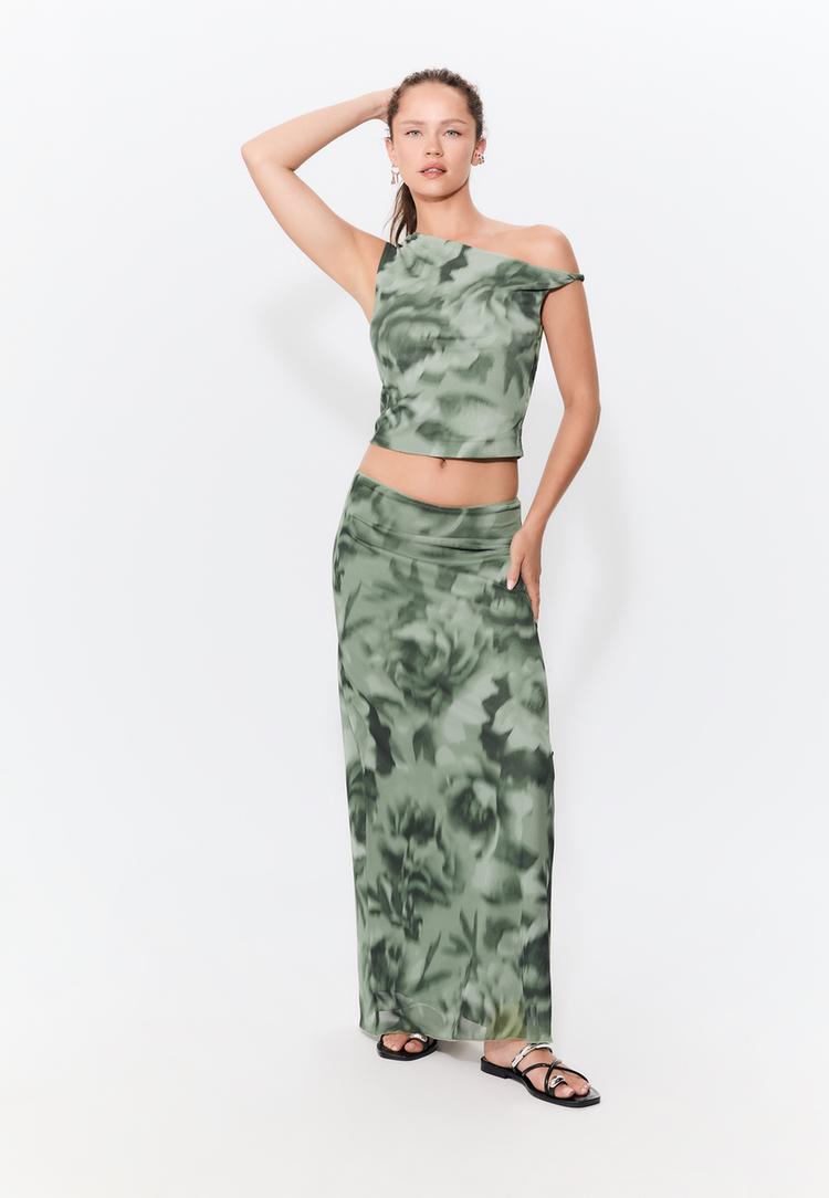 falda midi tul estampado