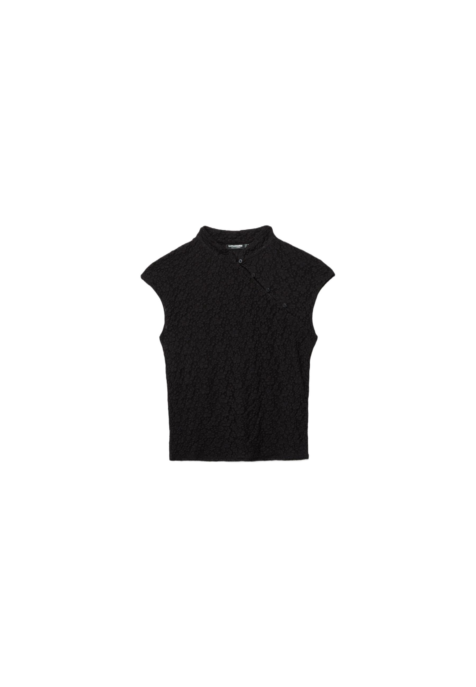 Lace stand collar top — Black