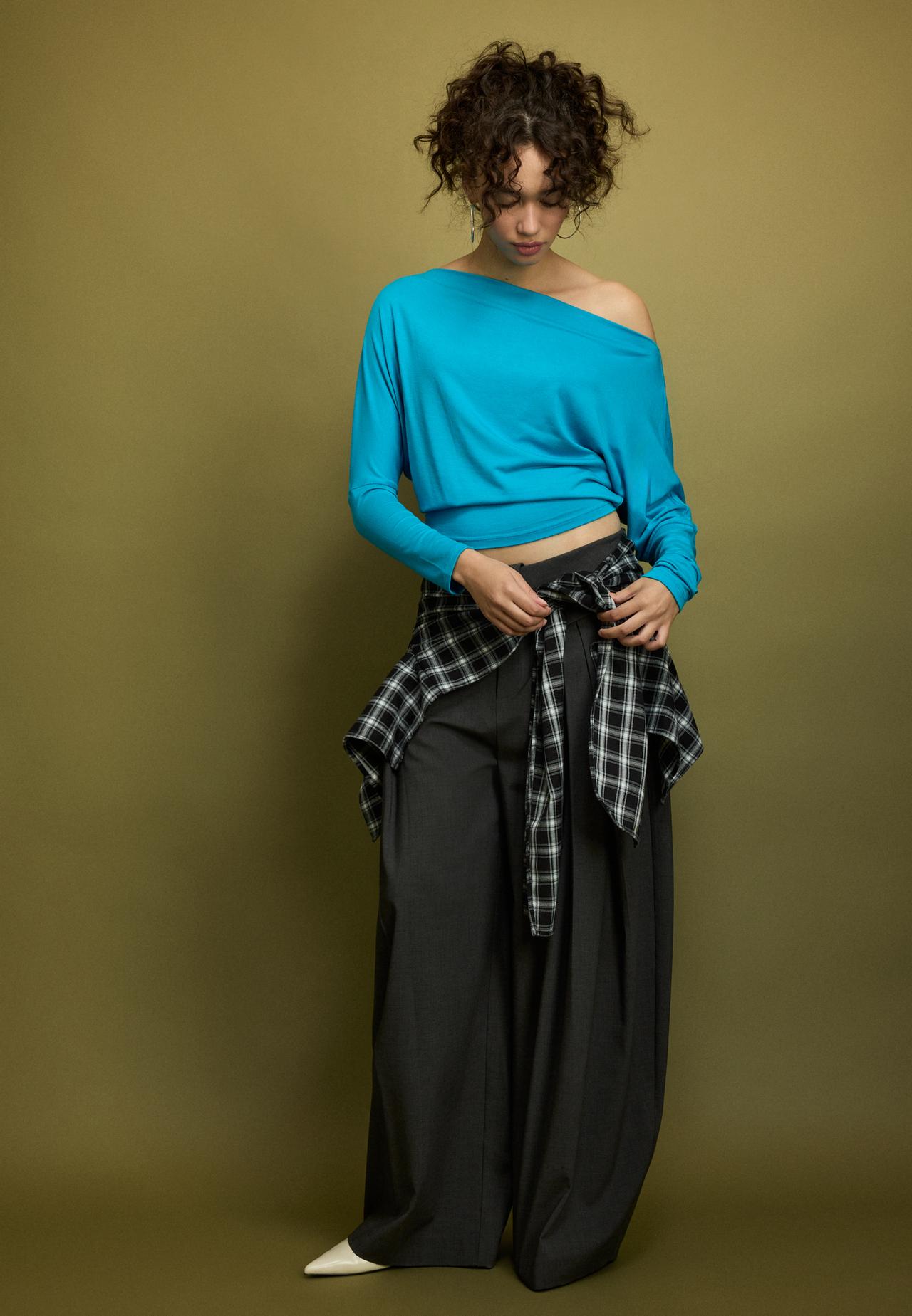 Asymmetric modal T-shirt — Turquoise