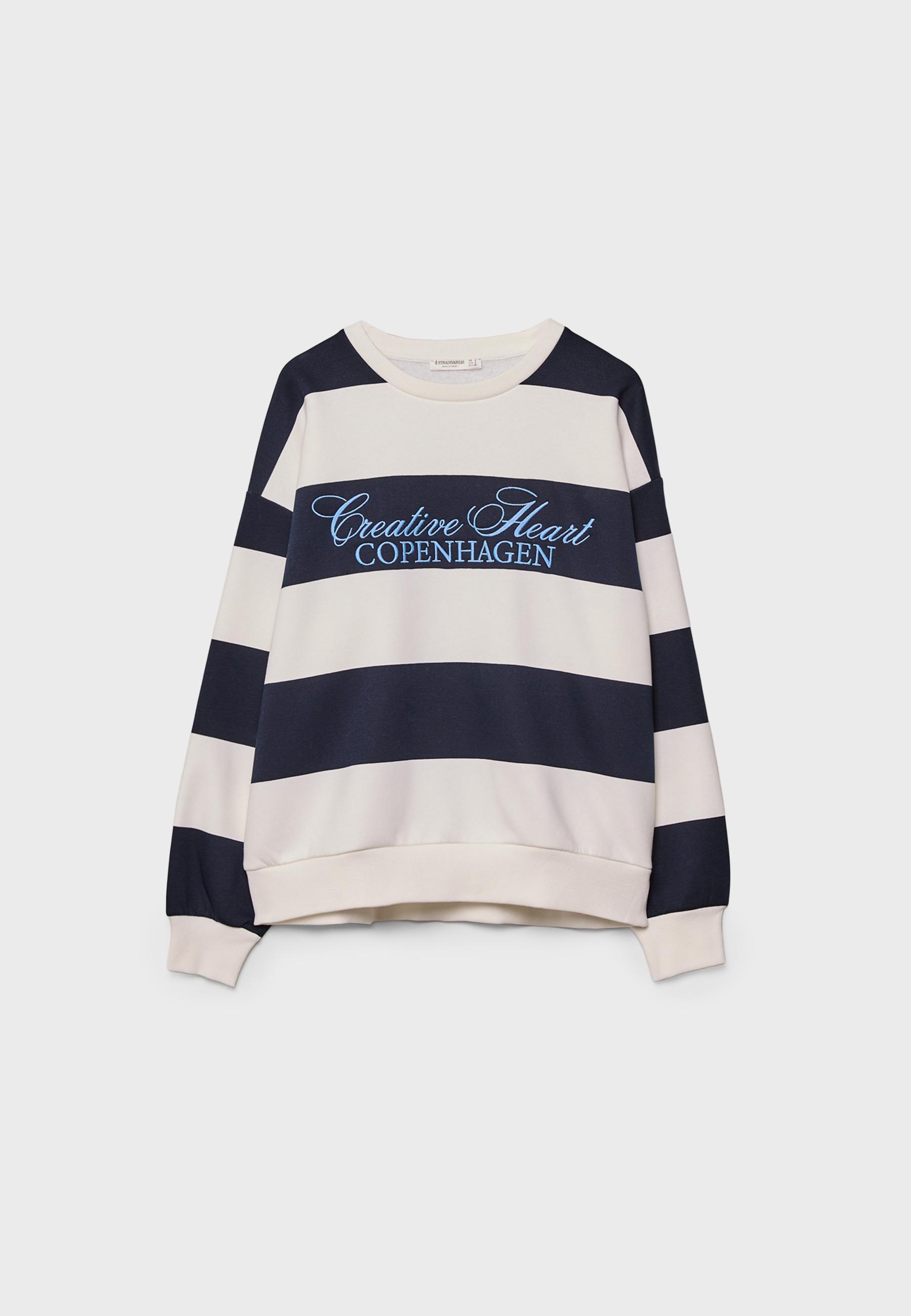 Embroidered Stripe Sweatshirt — Navy blue