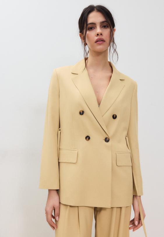Stradivarius Belted Blazer Pastel Yellow M