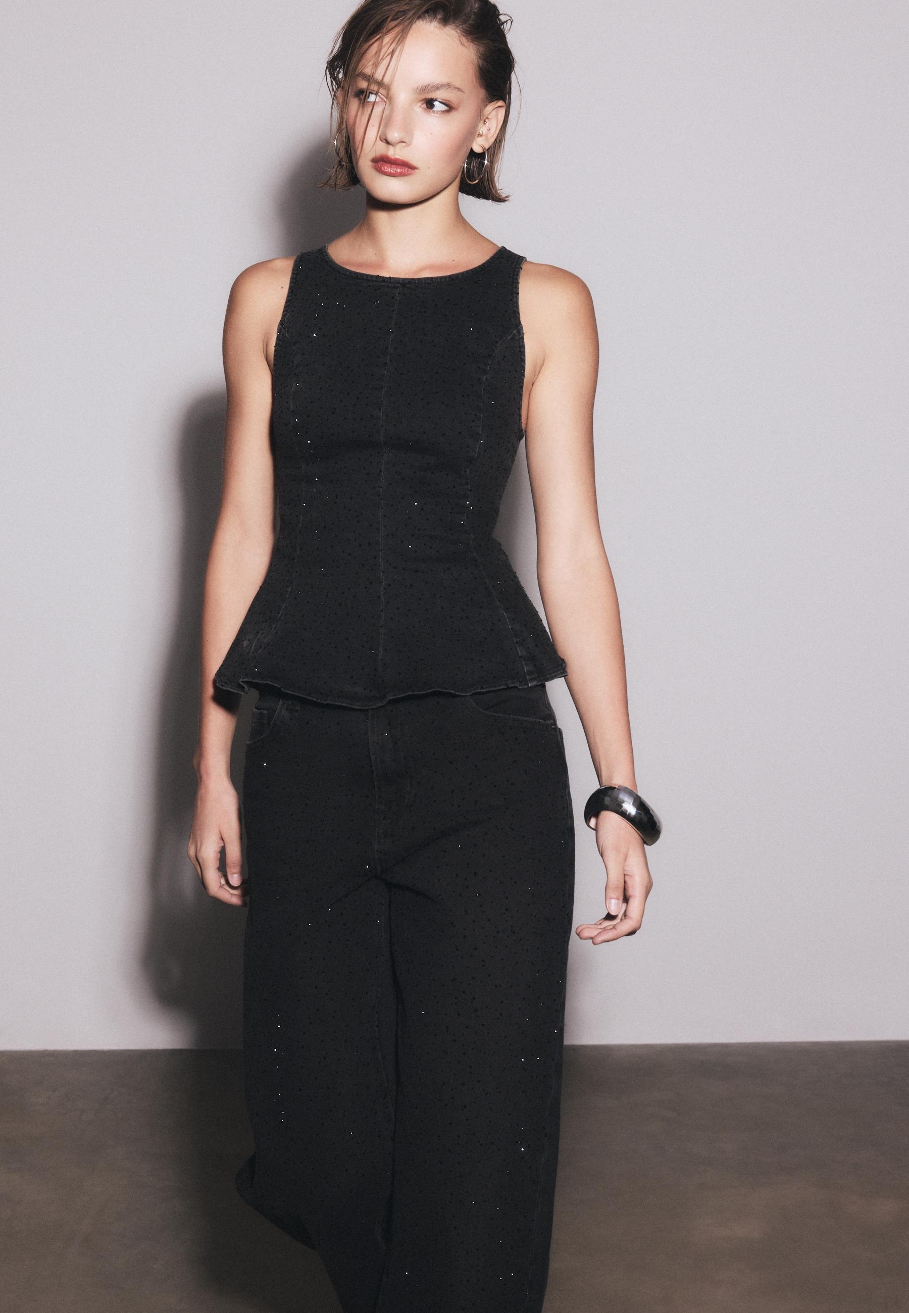 Parlak denim peplum top - Görsel 3