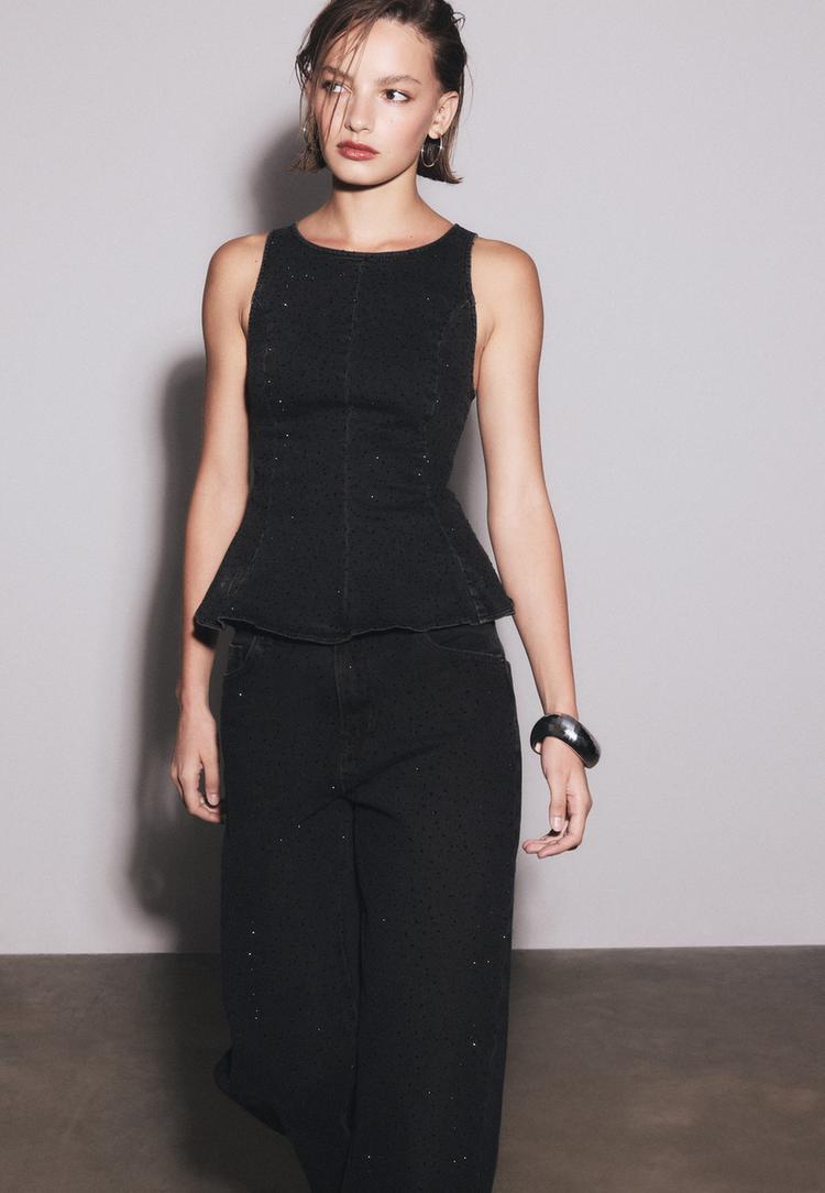 parlak denim peplum top