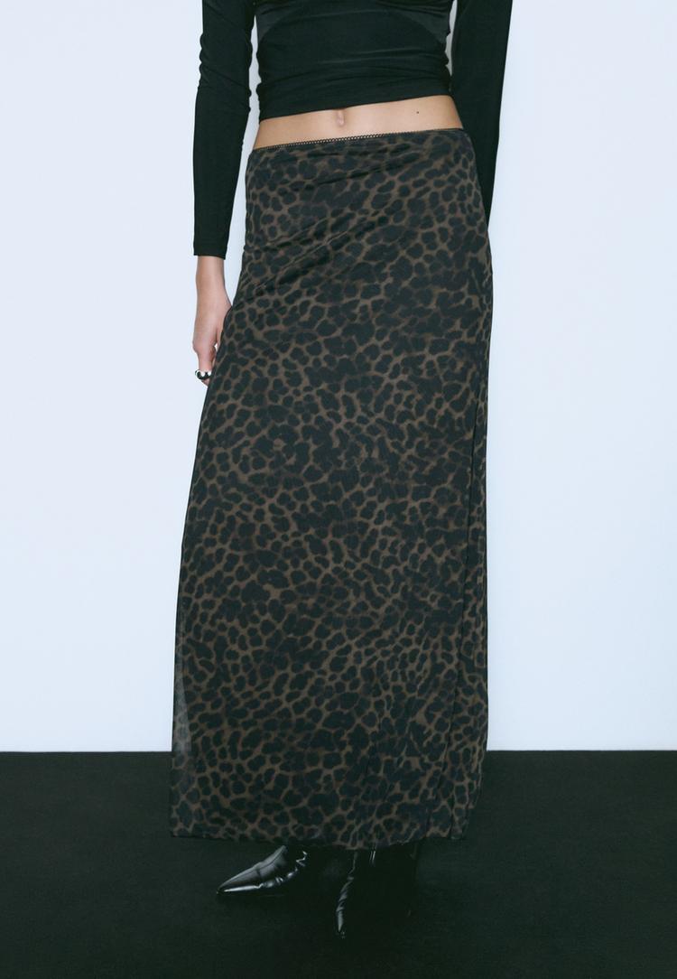 falda midi tul leopardo