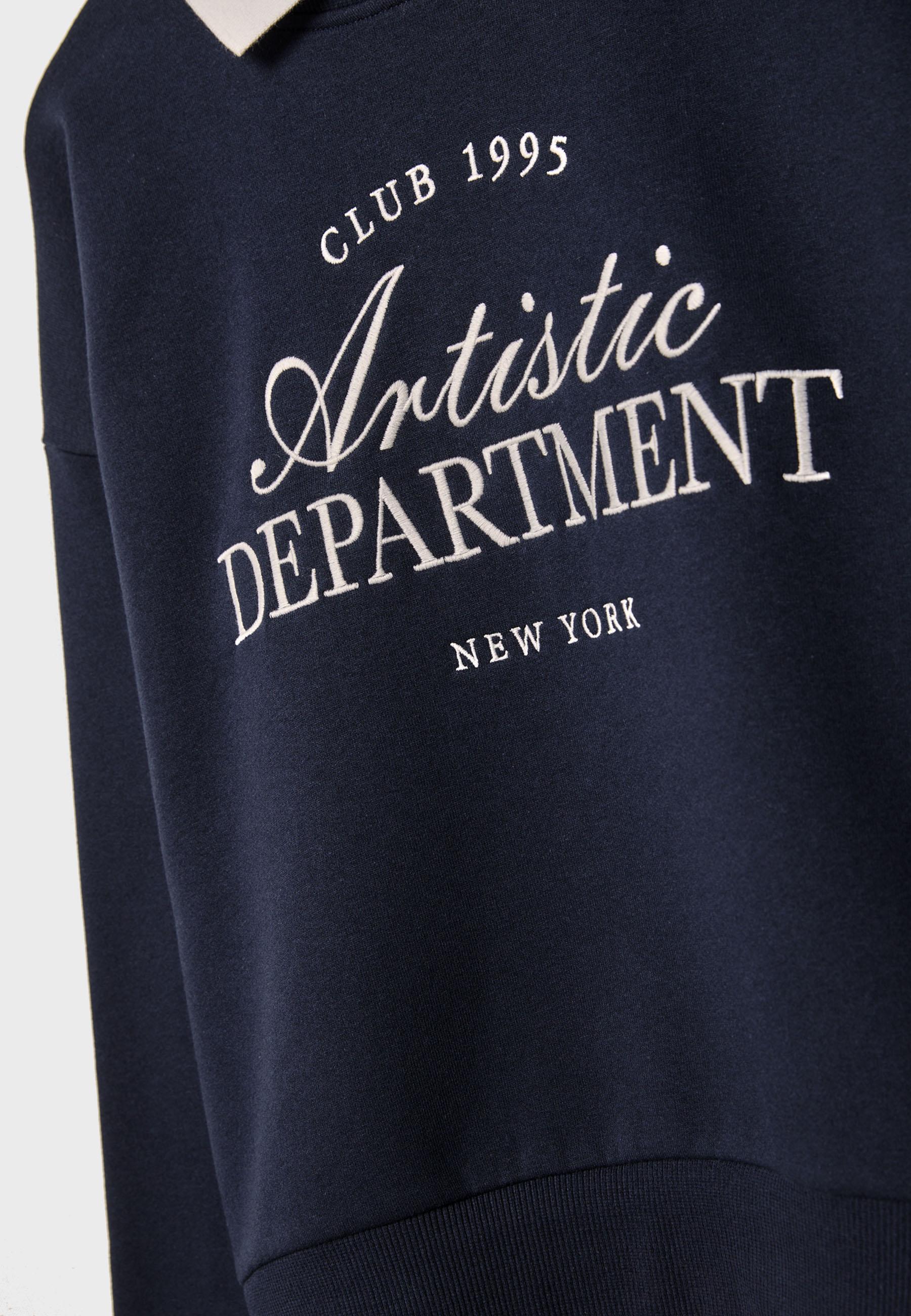 Embroidered polo collar sweatshirt — Dark blue