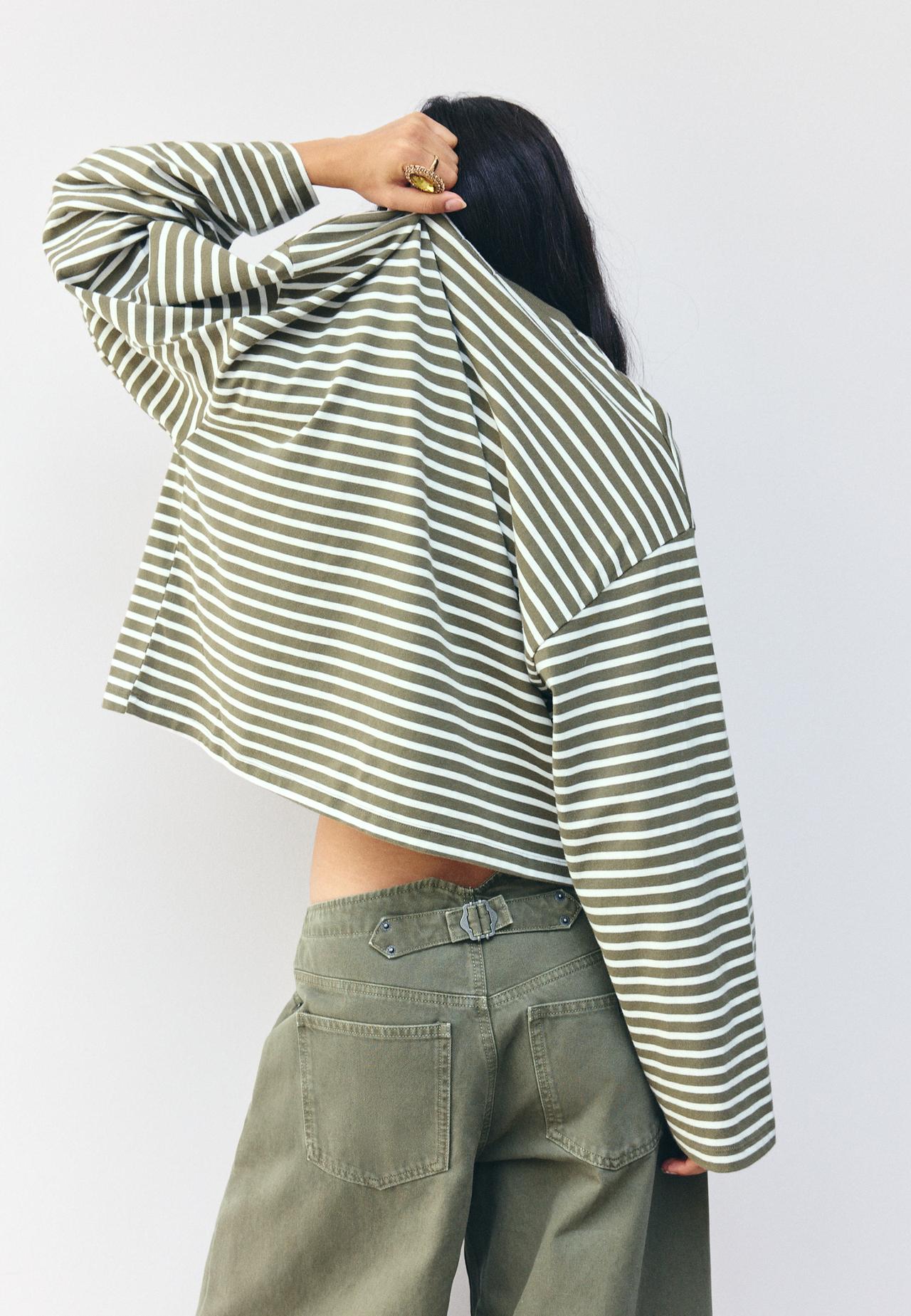 Striped long sleeve T-shirt — Khaki