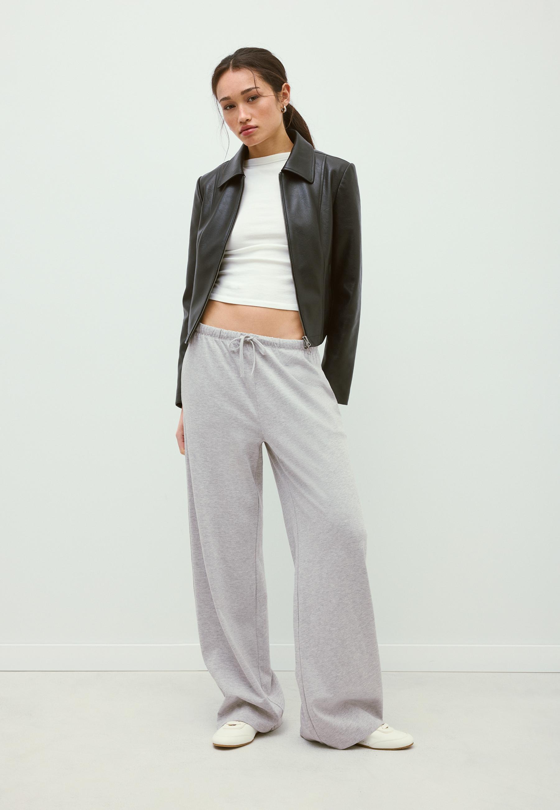 Stradivarius Jogger Παντελόνι Φαρδύ Μπαντζάκι Γκρι Μελανζέ Xxs