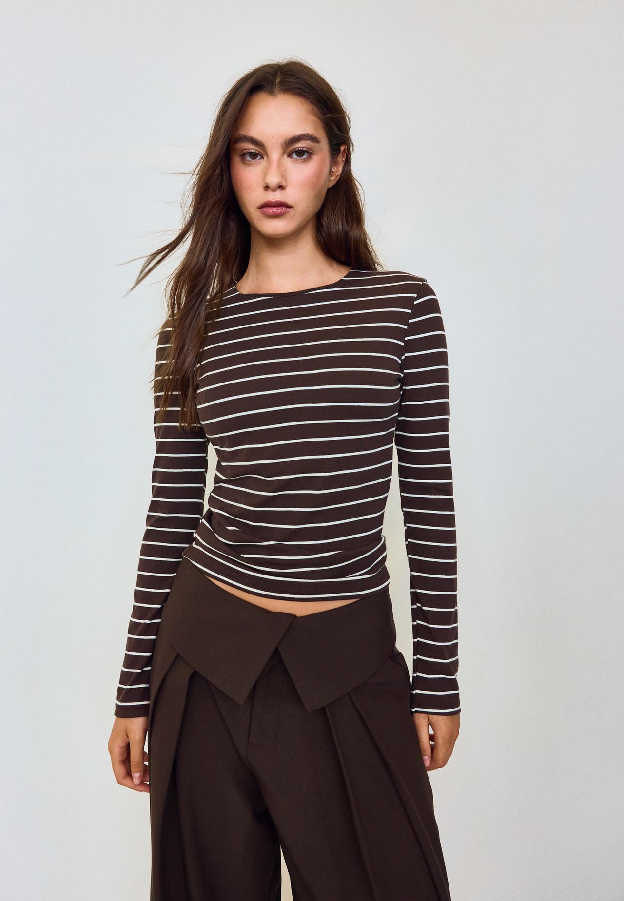 Basic long sleeve T-shirt — Brown