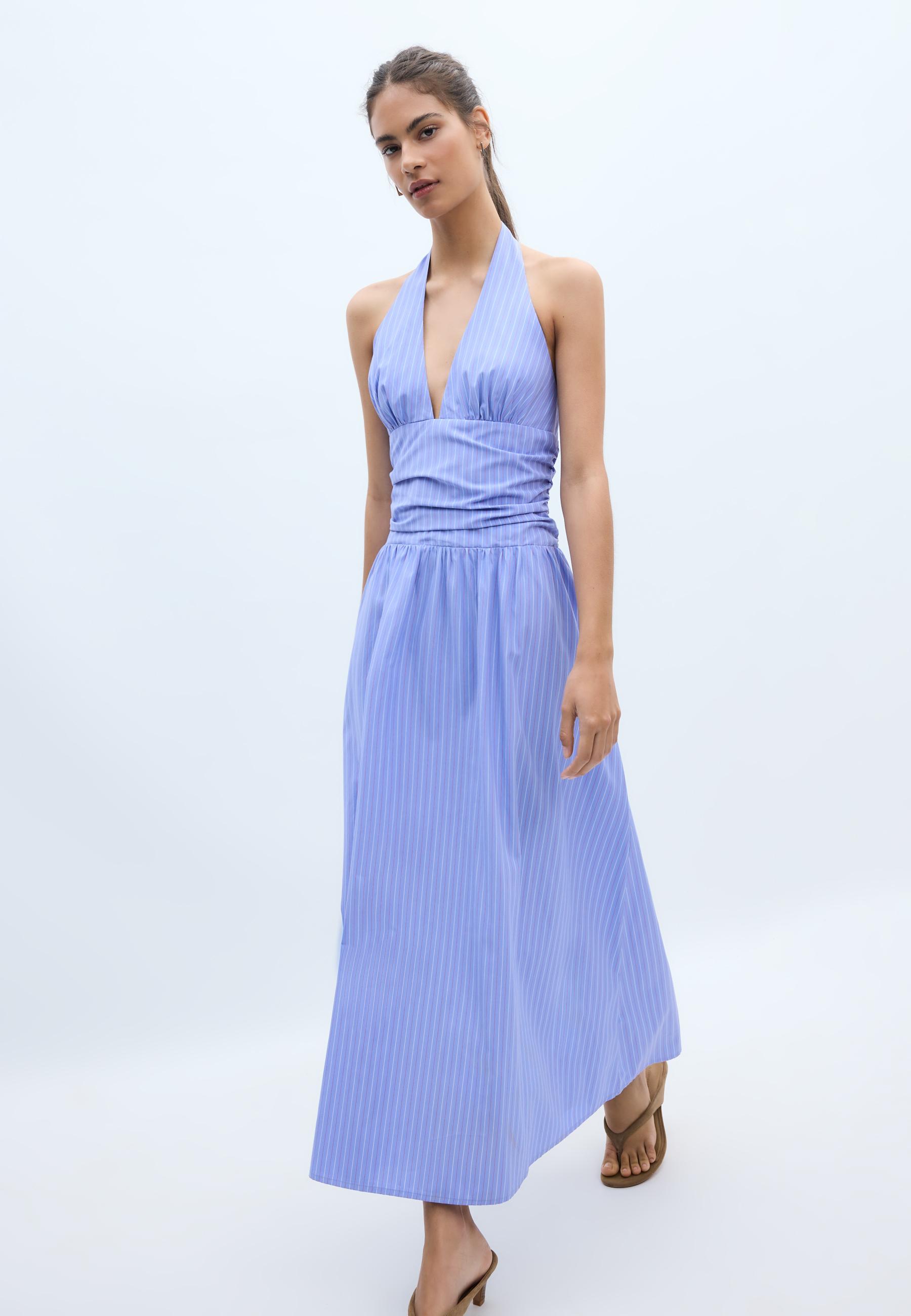 Halter poplin midi dress — Blue