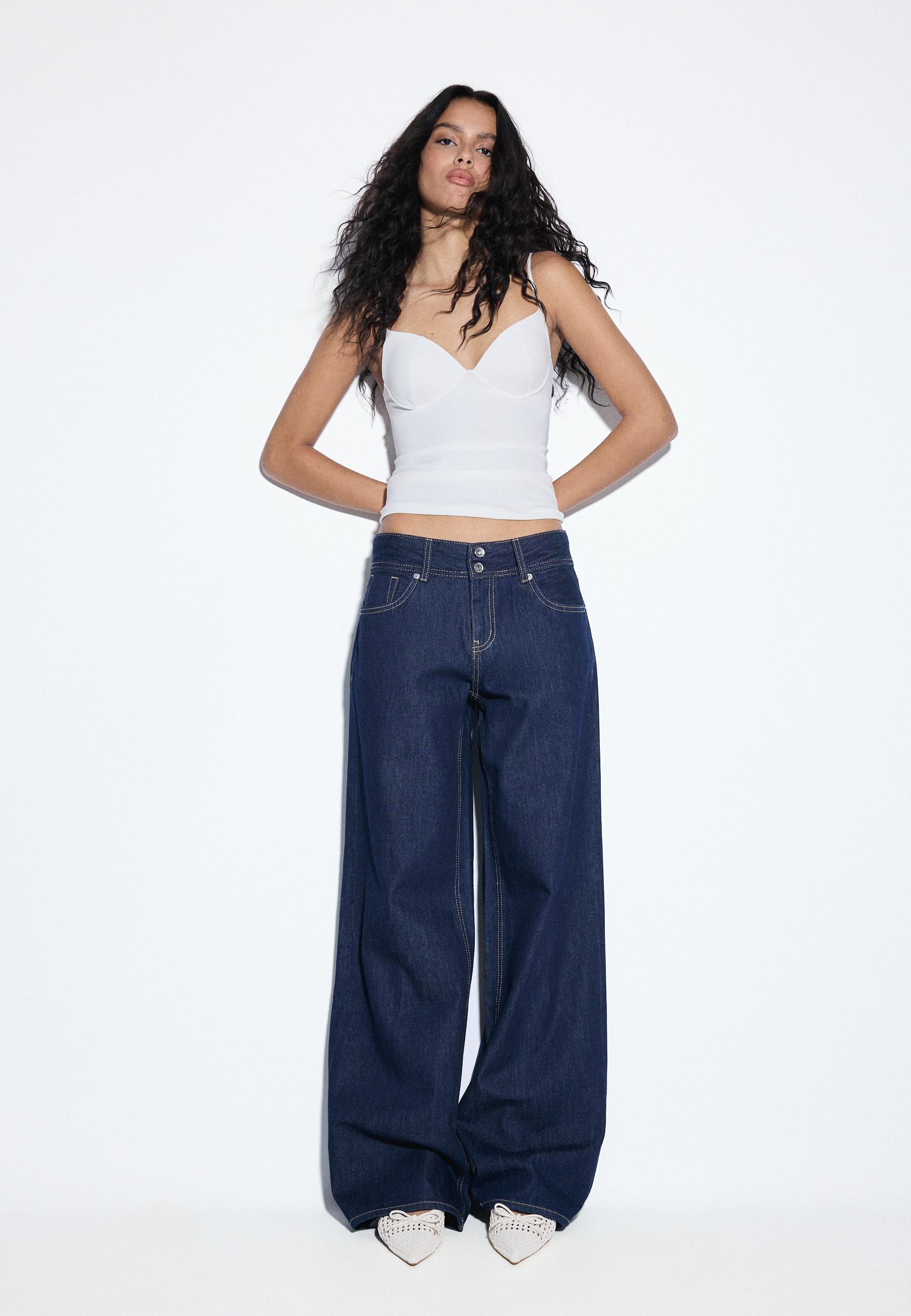 Low-waist double-button jeans — RINSE BLUE DENIM