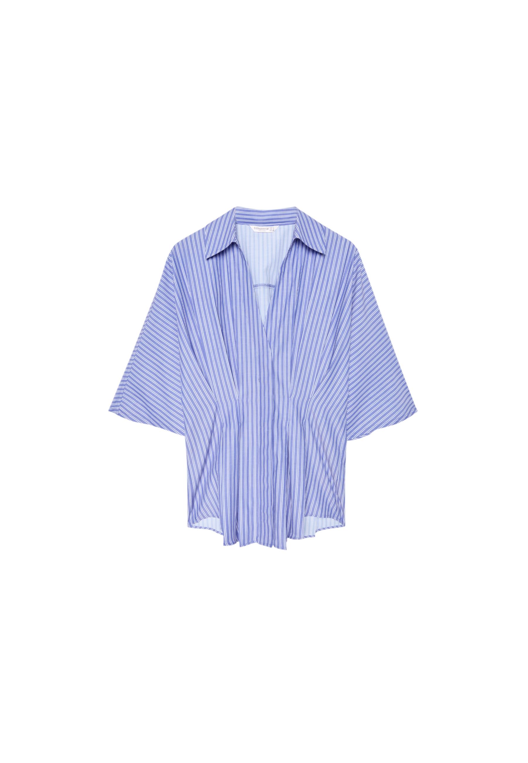 Fitted kimono sleeve pleated shirt — Blue