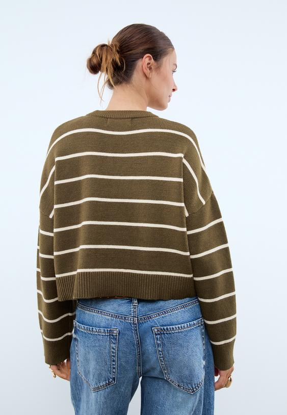 striped cropped knit sweater