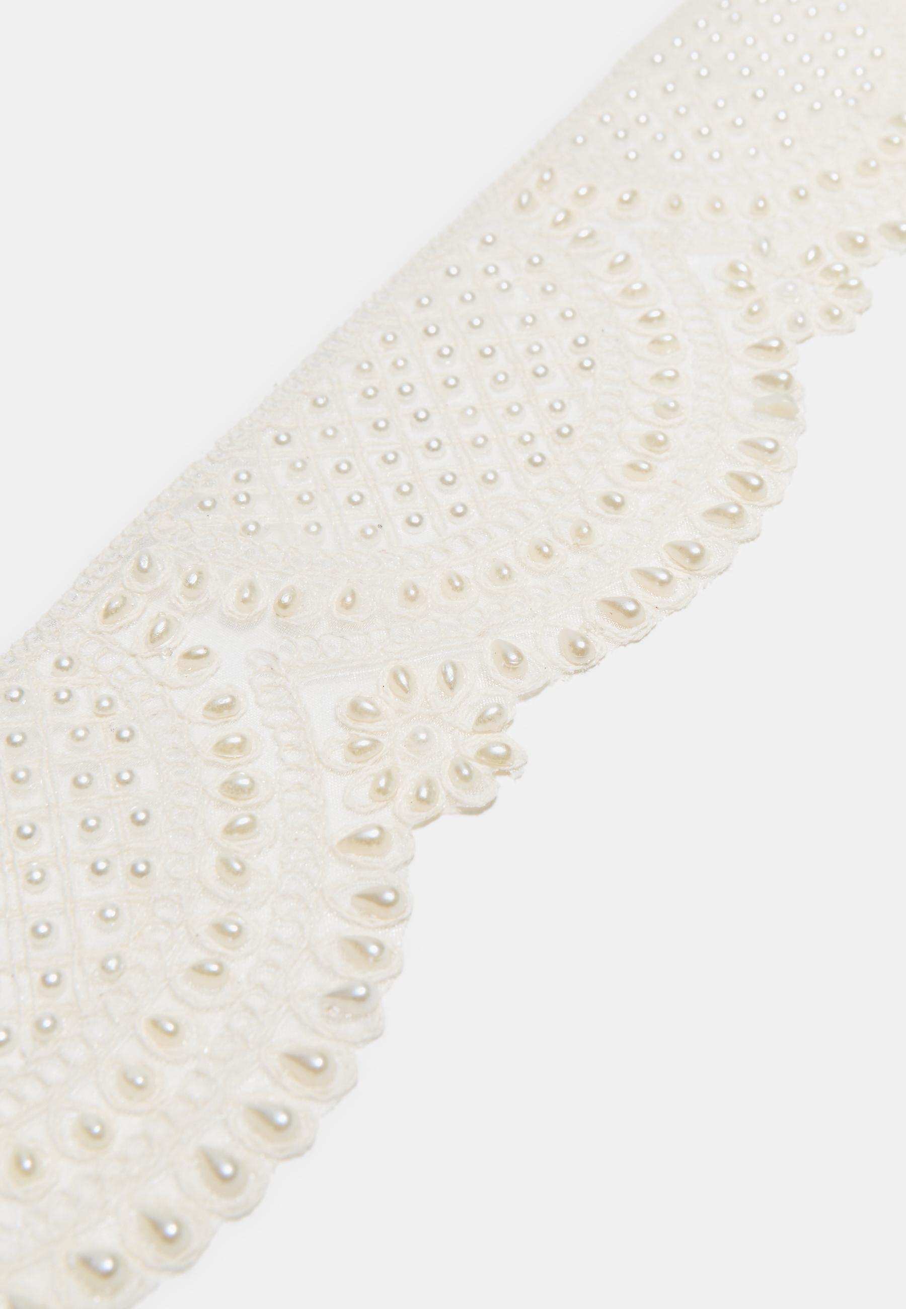 Wide faux pearl belt — Ecru