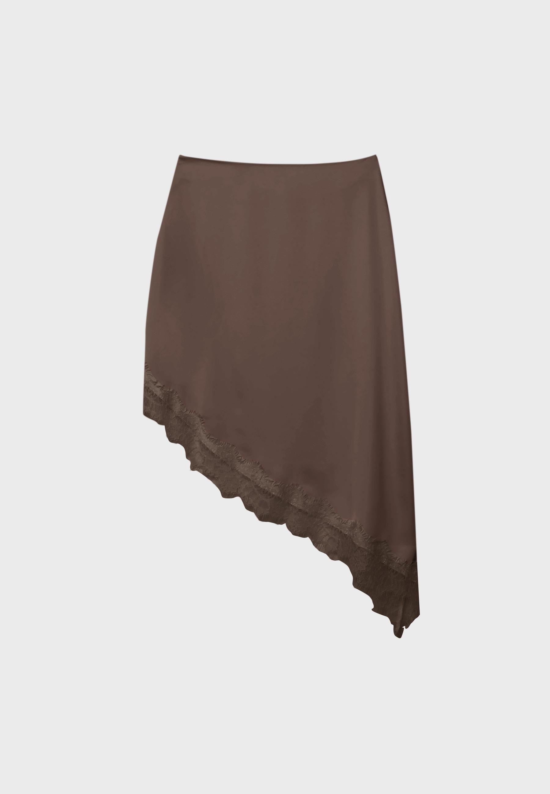 Satin asymmetric skirt — Brown