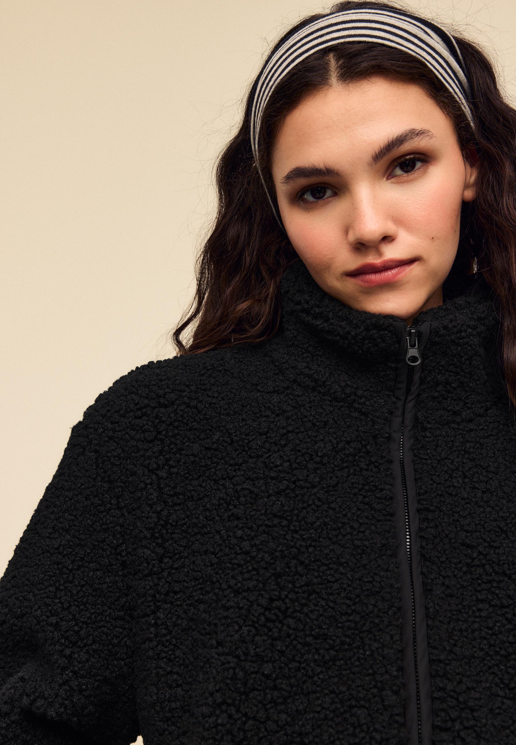 Zip-up faux shearling lined jacket — Black