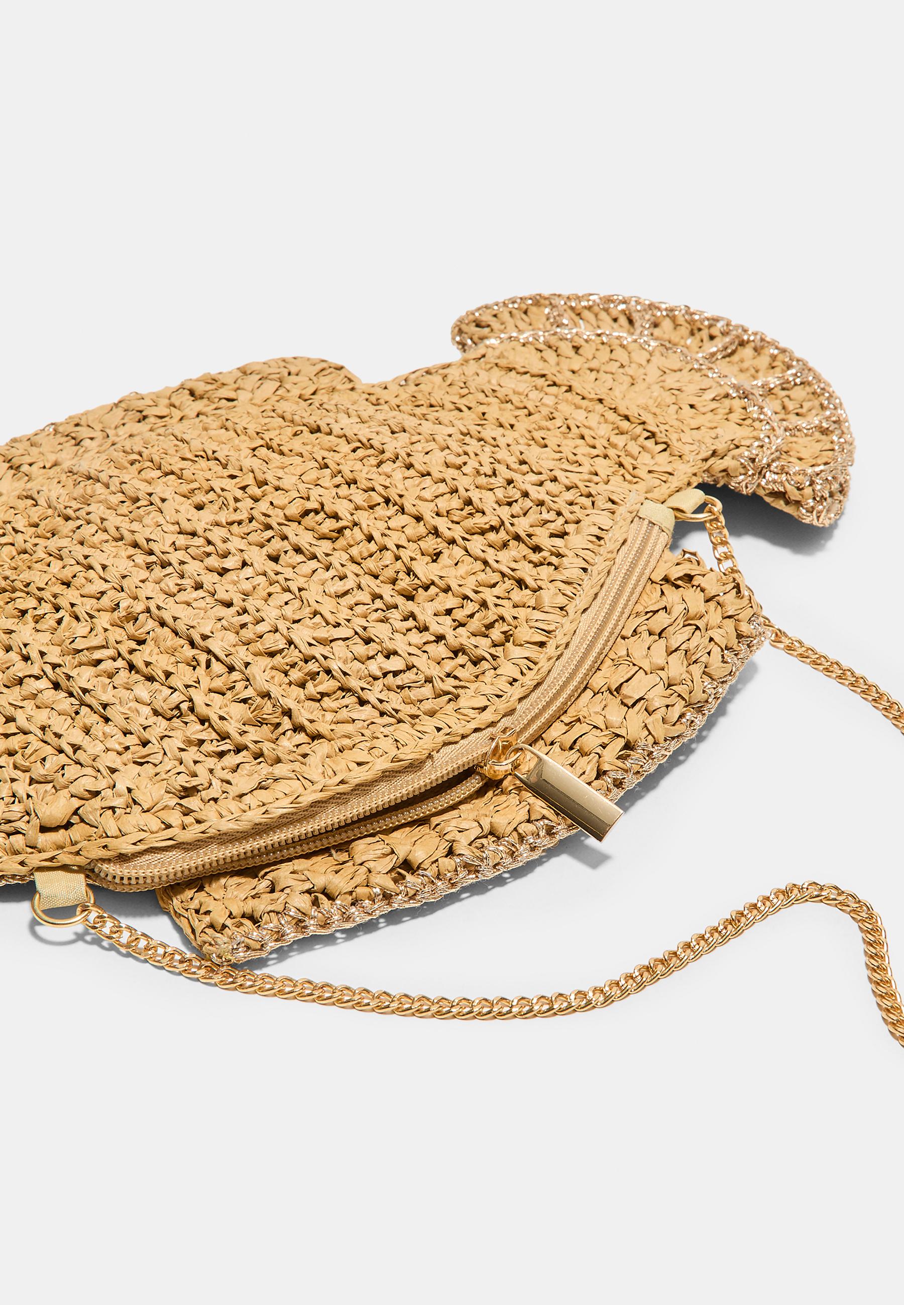 Fish-shaped raffia crossbody bag — Ecru