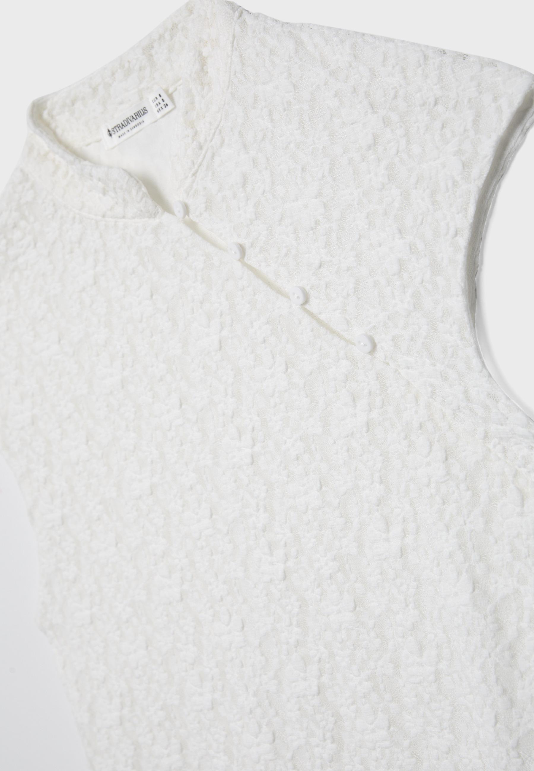 Lace stand collar top — Ecru