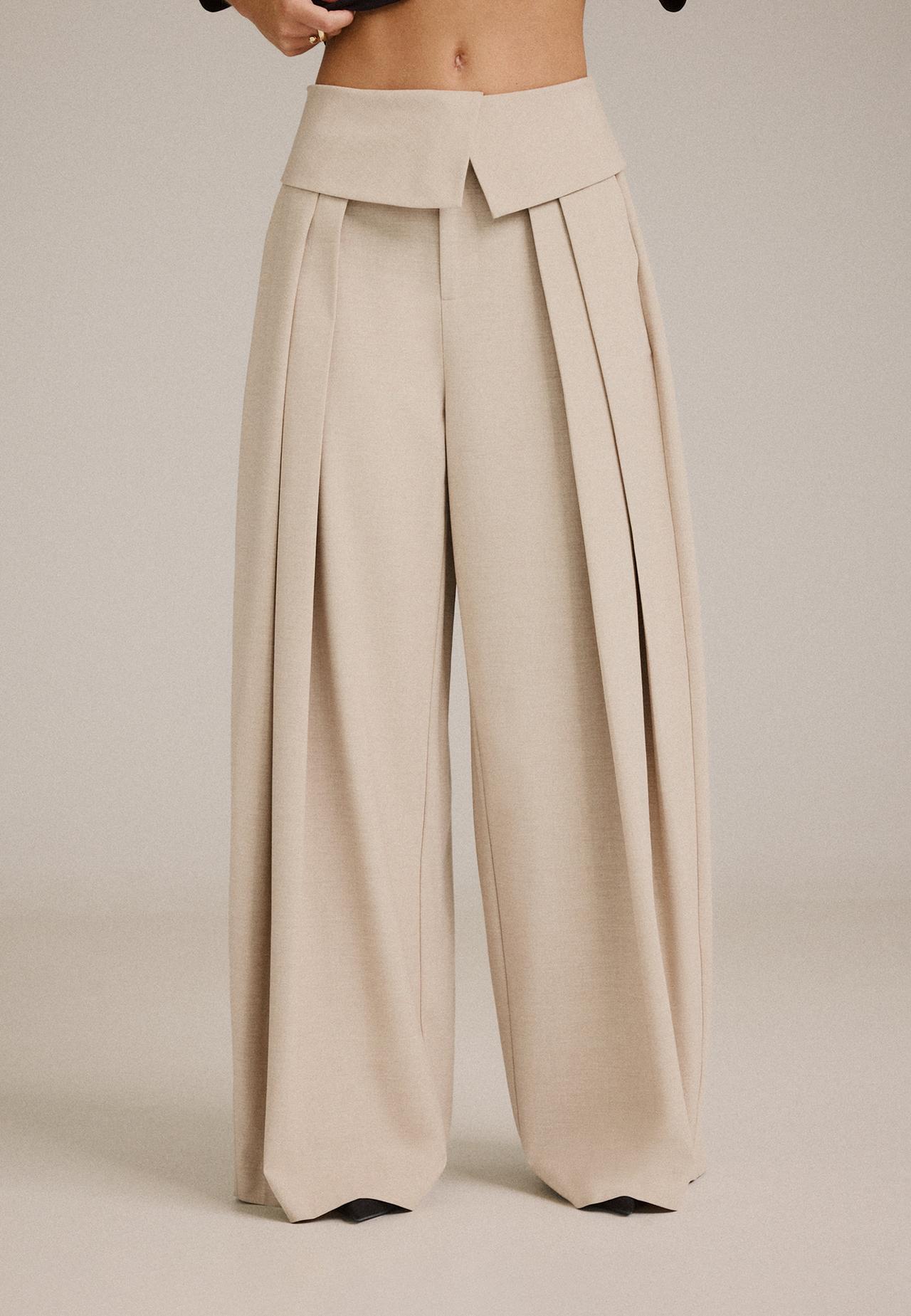 Turn-up waist smart trousers — Beige