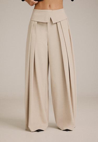 Turn-up waist smart trousers — Beige 3