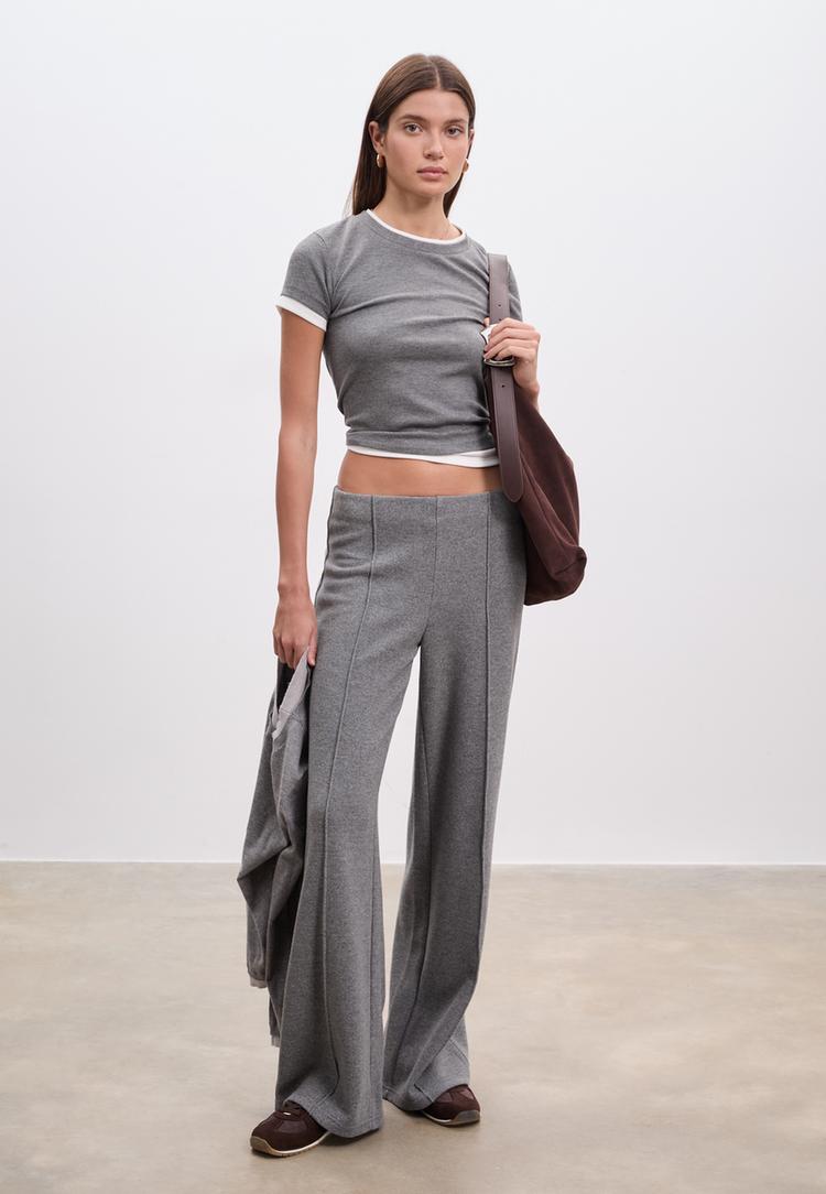 Stradivarius Úpletové Kalhoty S Detailem Prošitého Švu Dark Grey Xs