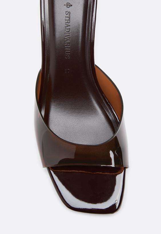 Stradivarius Heeled Vinyl Mule Sandals Brown 7