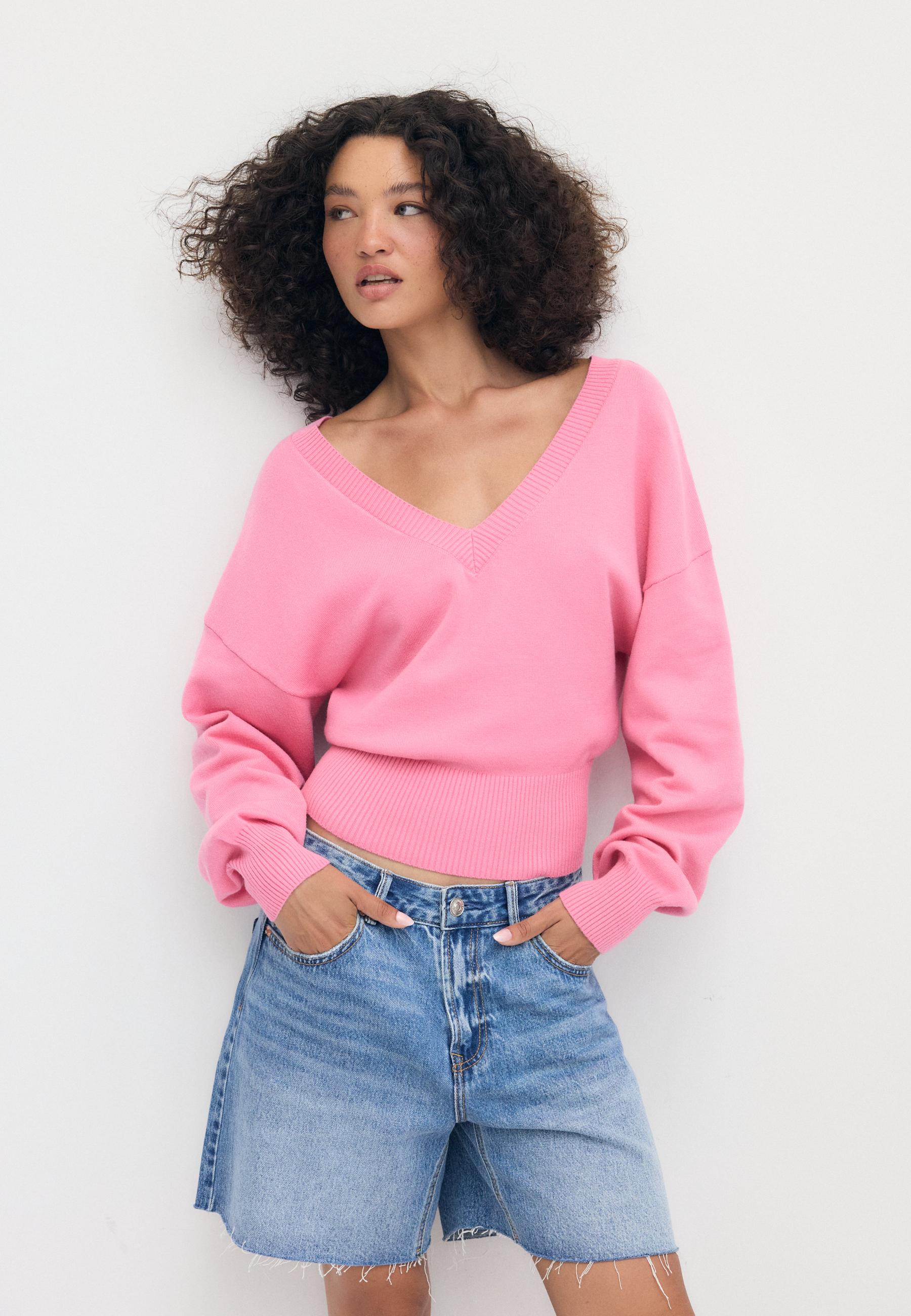 V-neck batwing sleeve jumper — Pink