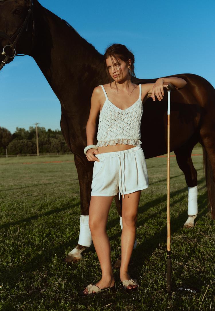 Satinierte Shorts Ecru M
