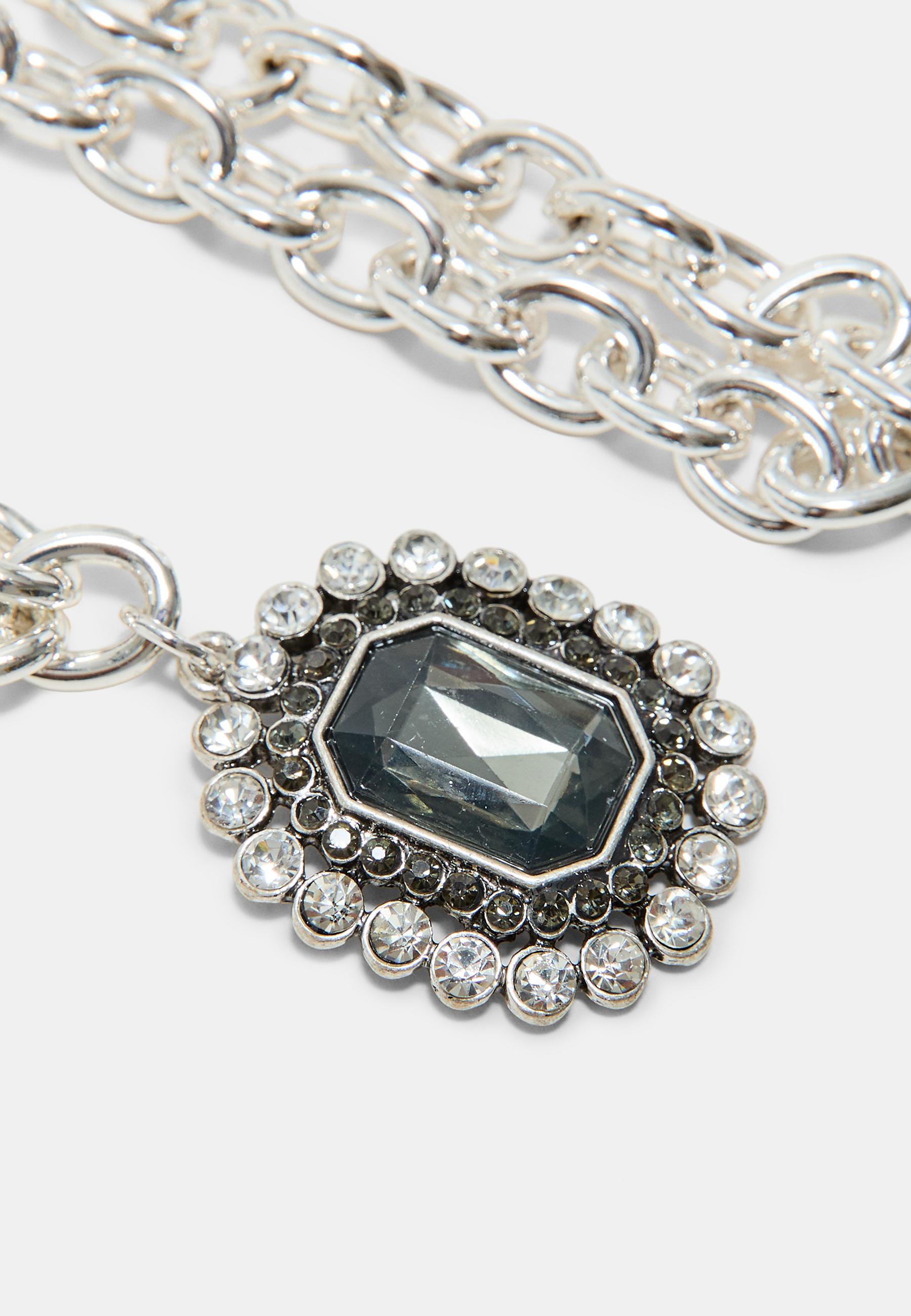 Set of 2 embellished chain necklaces — Grey