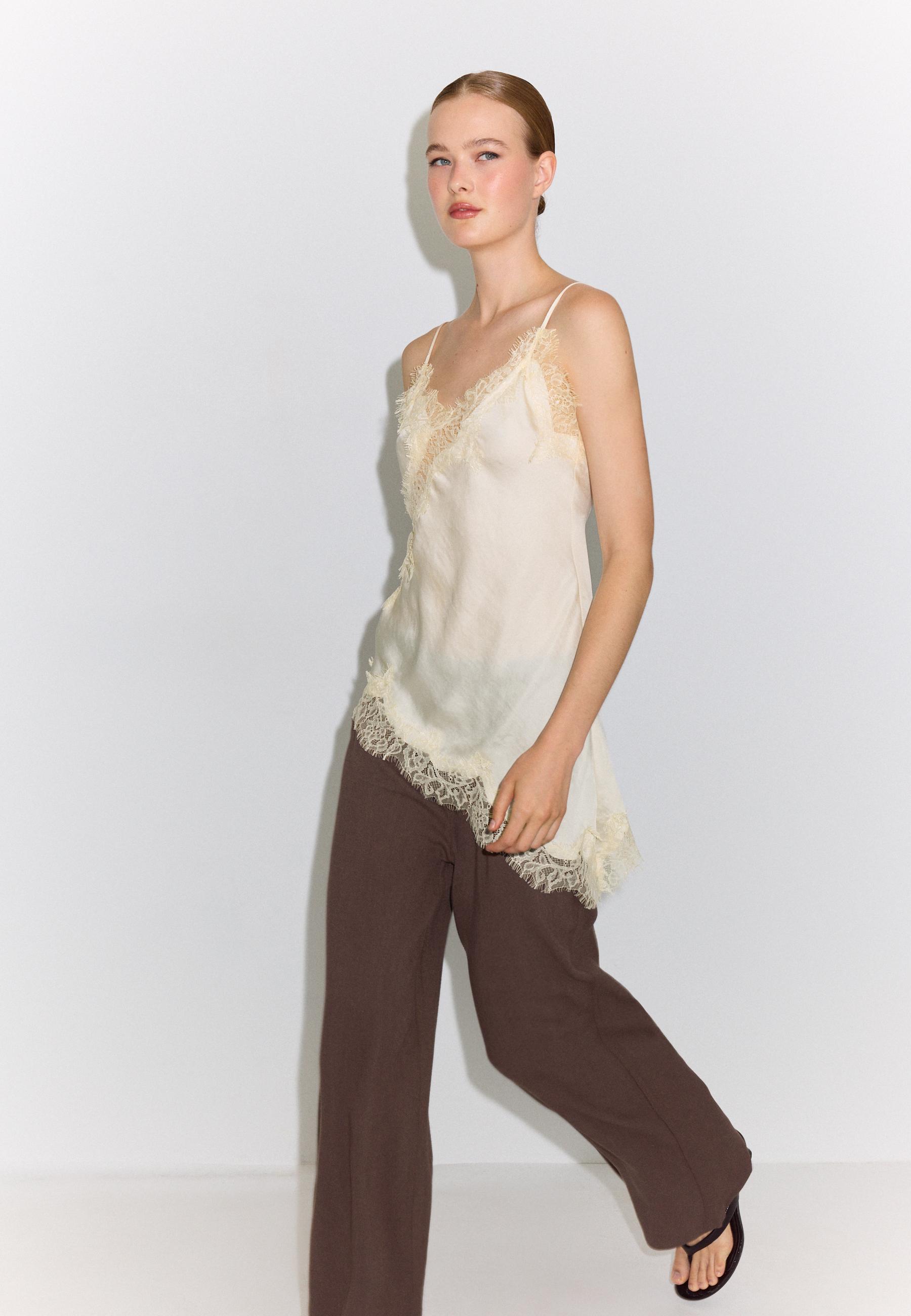 Asymmetric lace camisole top — Ecru